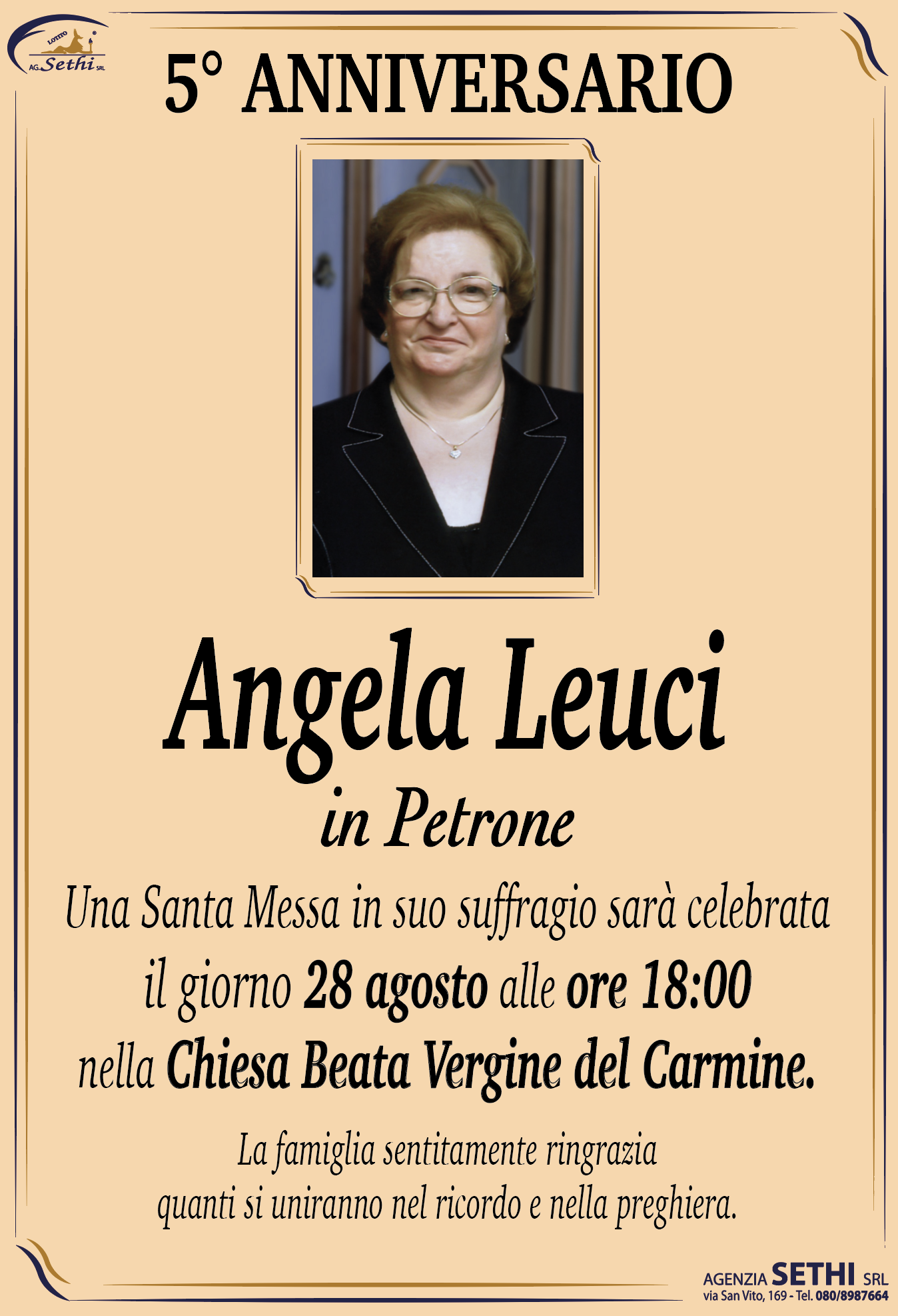 5° anniversario Angela Petrone nata Leuci