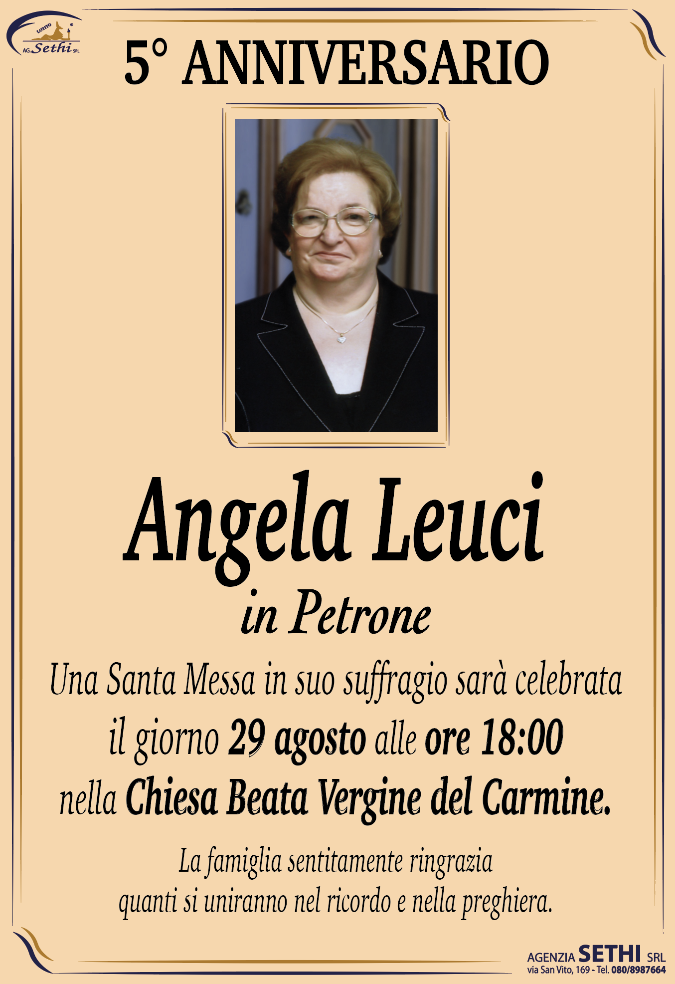 5° anniversario Angela Petrone nata Leuci