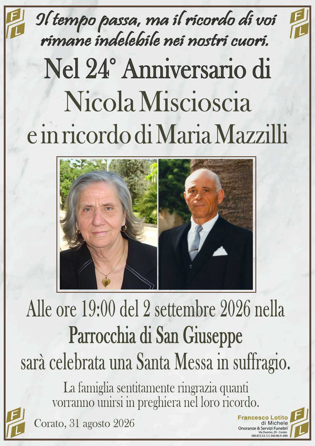 3° anniversario Maria MAZZILLI ved. MISCIOSCIA