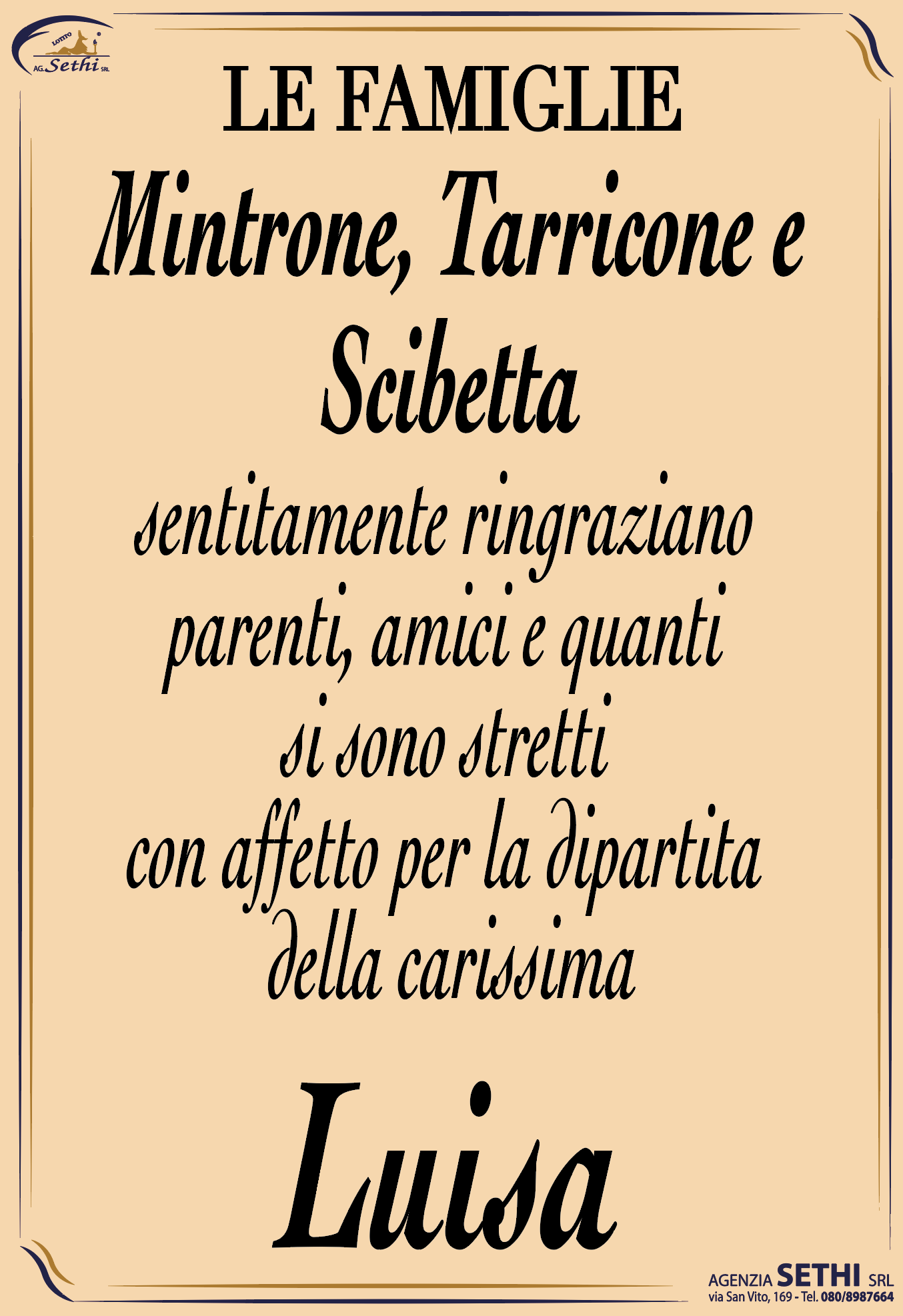 Ringraziamento Luisa Mintrone