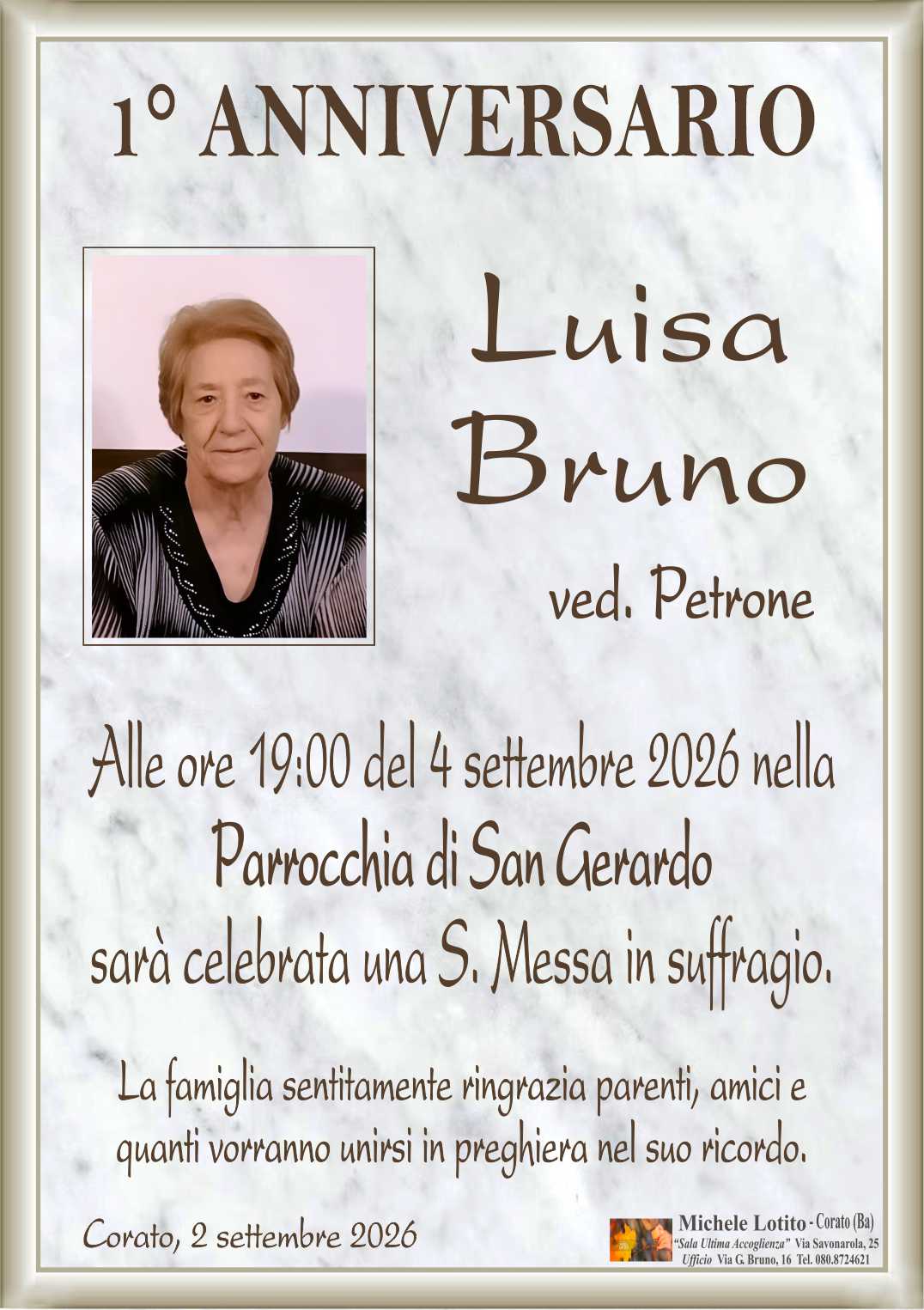1° anniversario LUISA BRUNO ved. Petrone