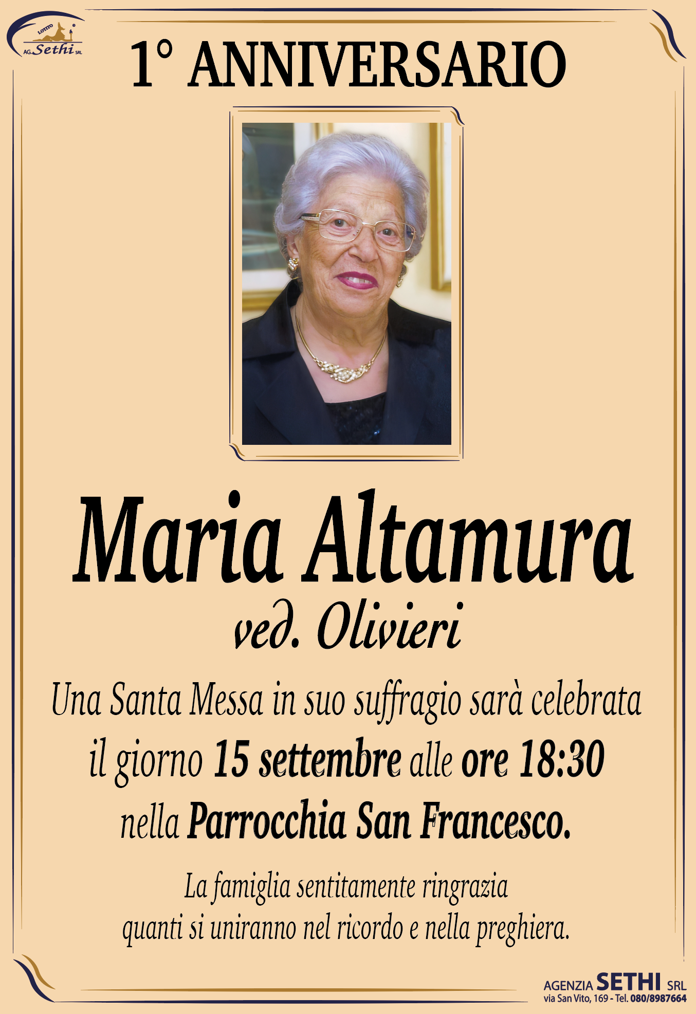 1° anniversario Maria Altamura ved. Olivieri