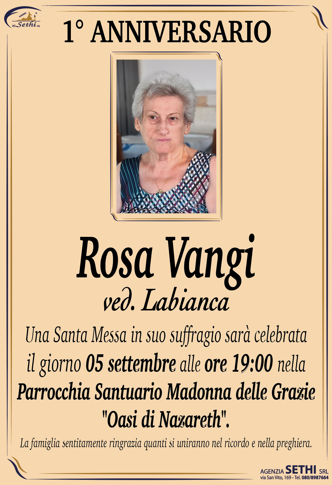 1° anniversario Rosa Vangi ved. Labianca