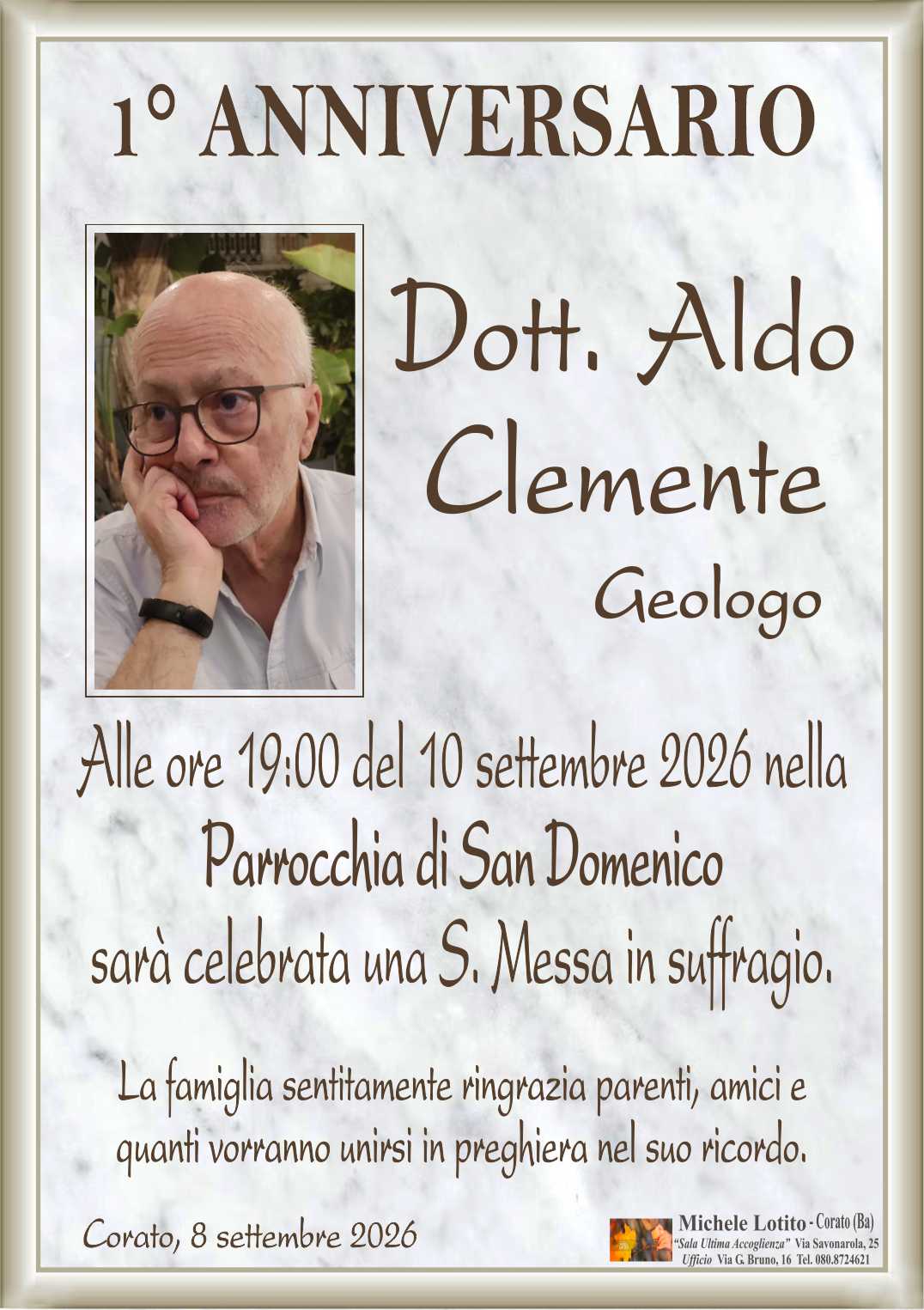 1° anniversario Dott. ALDO CLEMENTE (Geologo)