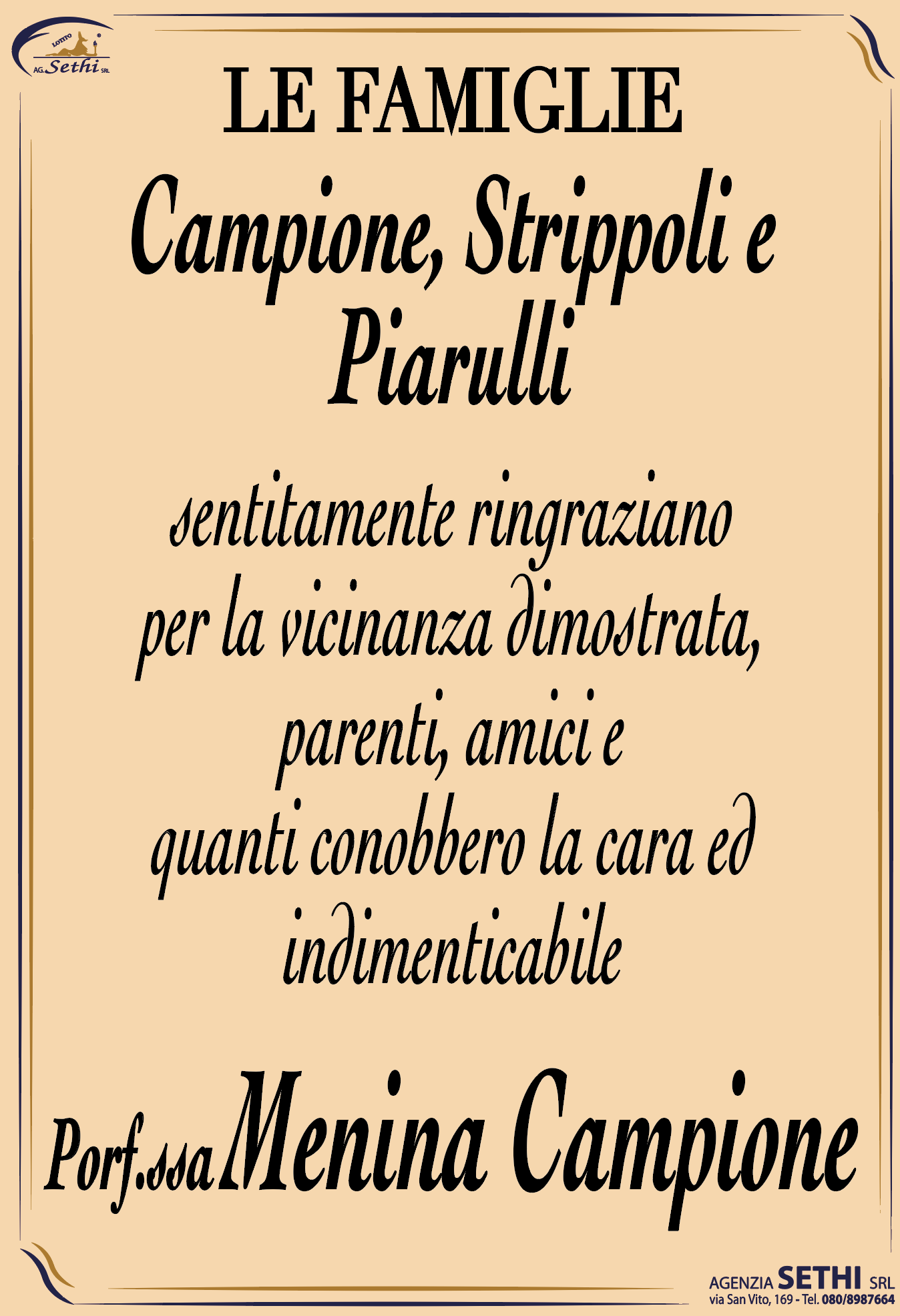 Ringraziamento Prof.ssa Filomena Campione (Menina)