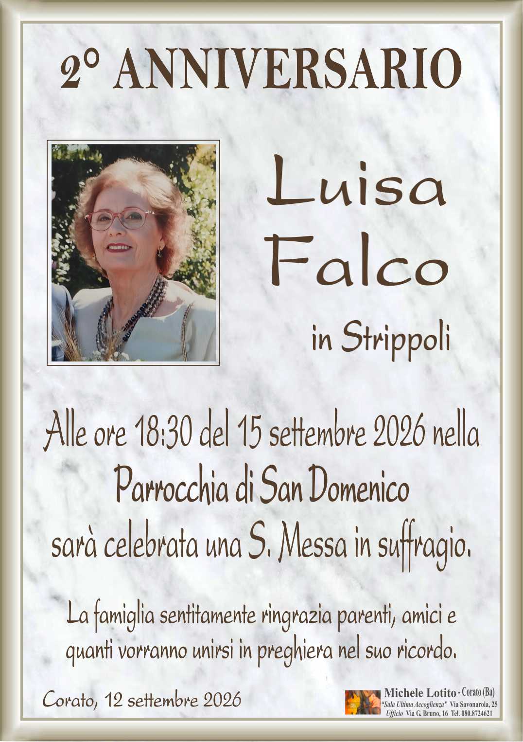 2° anniversario LUISA FALCO in Strippoli