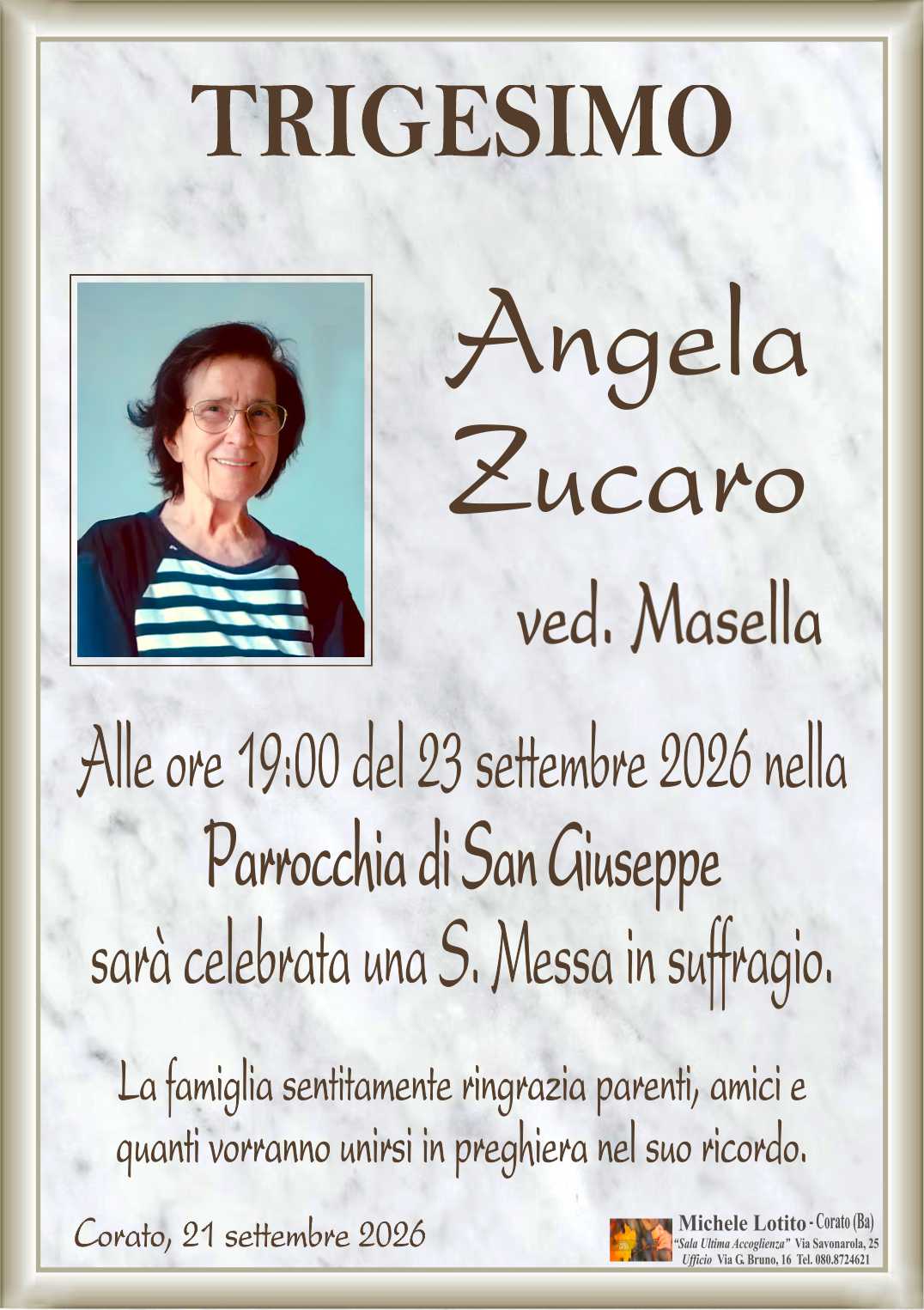 Trigesimo ANGELA ZUCARO ved. Masella