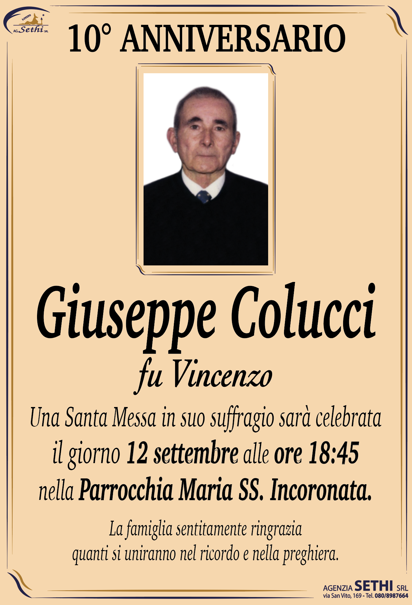 10° anniversario Giuseppe Colucci fu Vincenzo