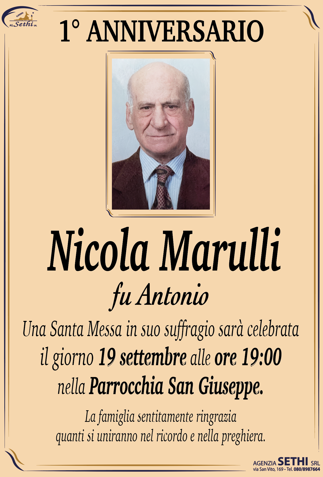 1° anniversario Nicola Marulli fu Antonio (Ex vigile della Polizia Locale)