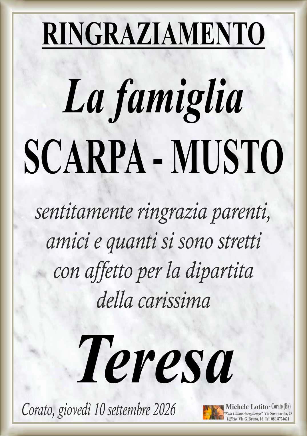 Ringraziamento TERESA MUSTO in Scarpa