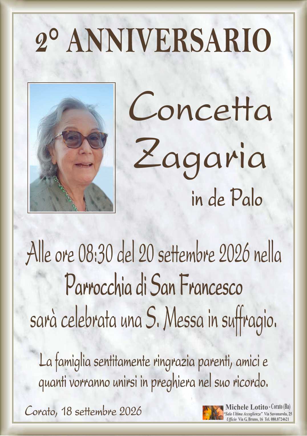 2° anniversario CONCETTA ZAGARIA in De Palo