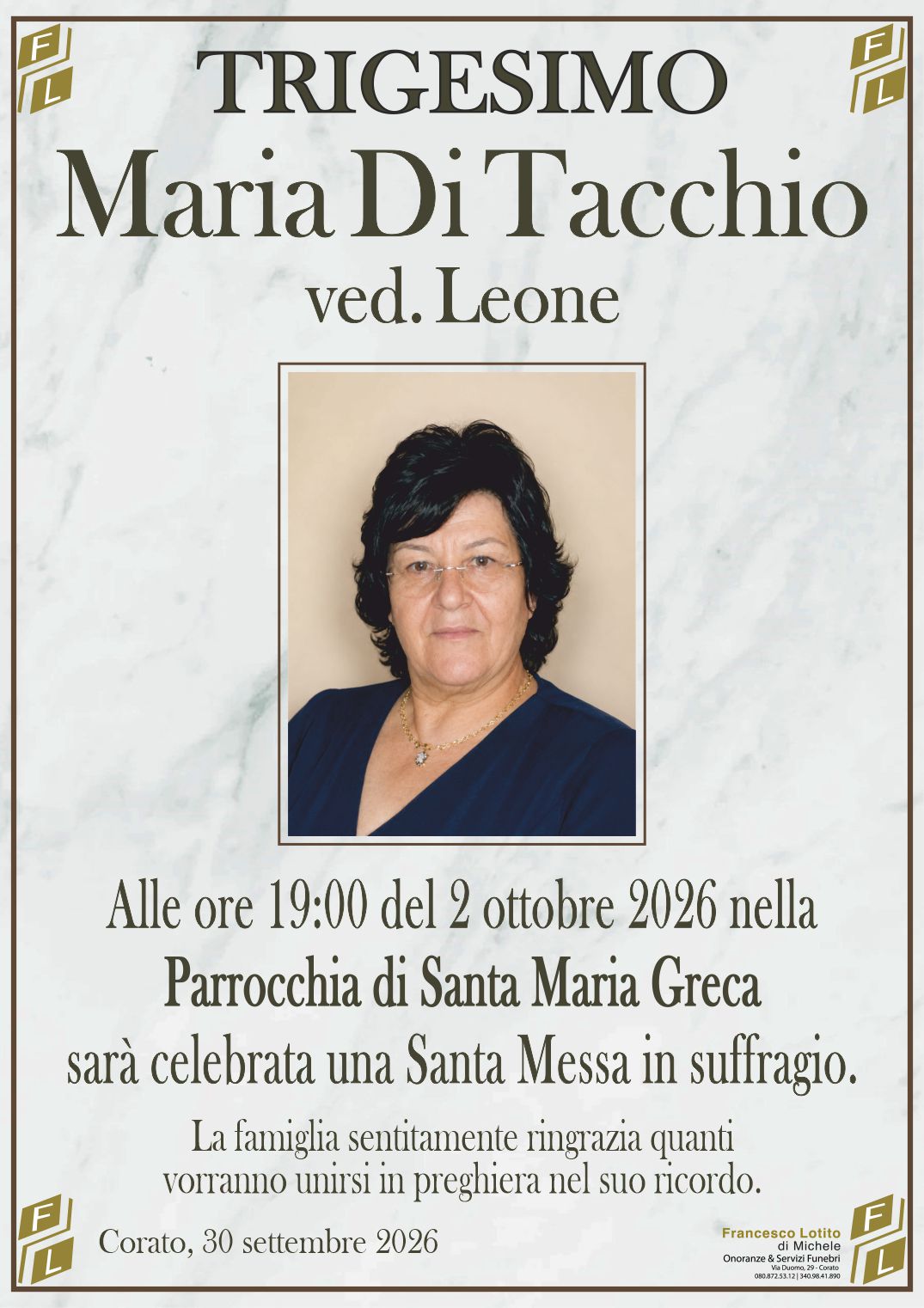 Trigesimo Maria DI TACCHIO ved. LEONE