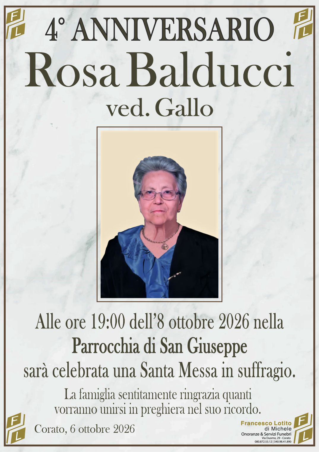 4° anniversario Rosa BALDUCCI ved. GALLO