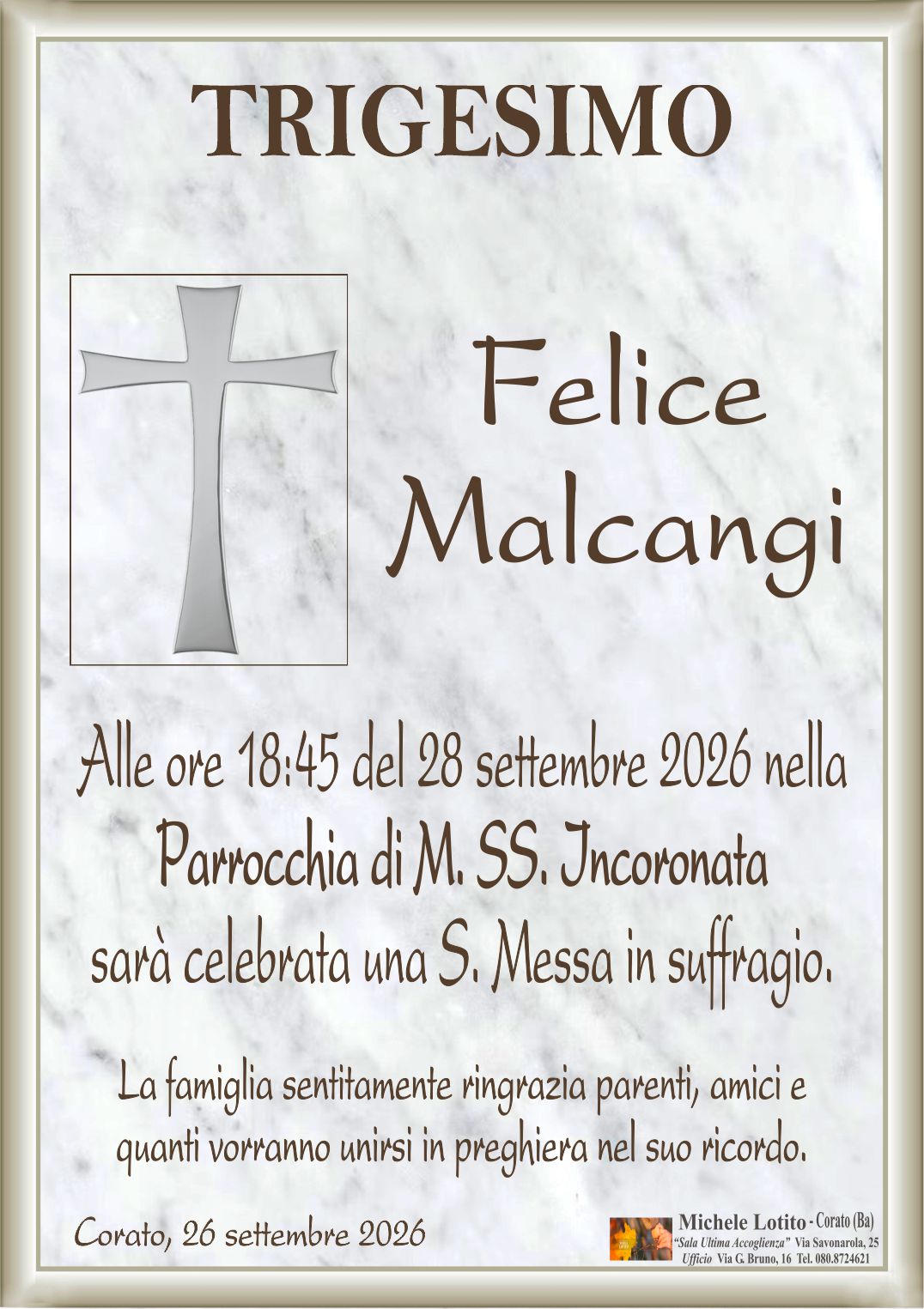 Trigesimo FELICE MALCANGI