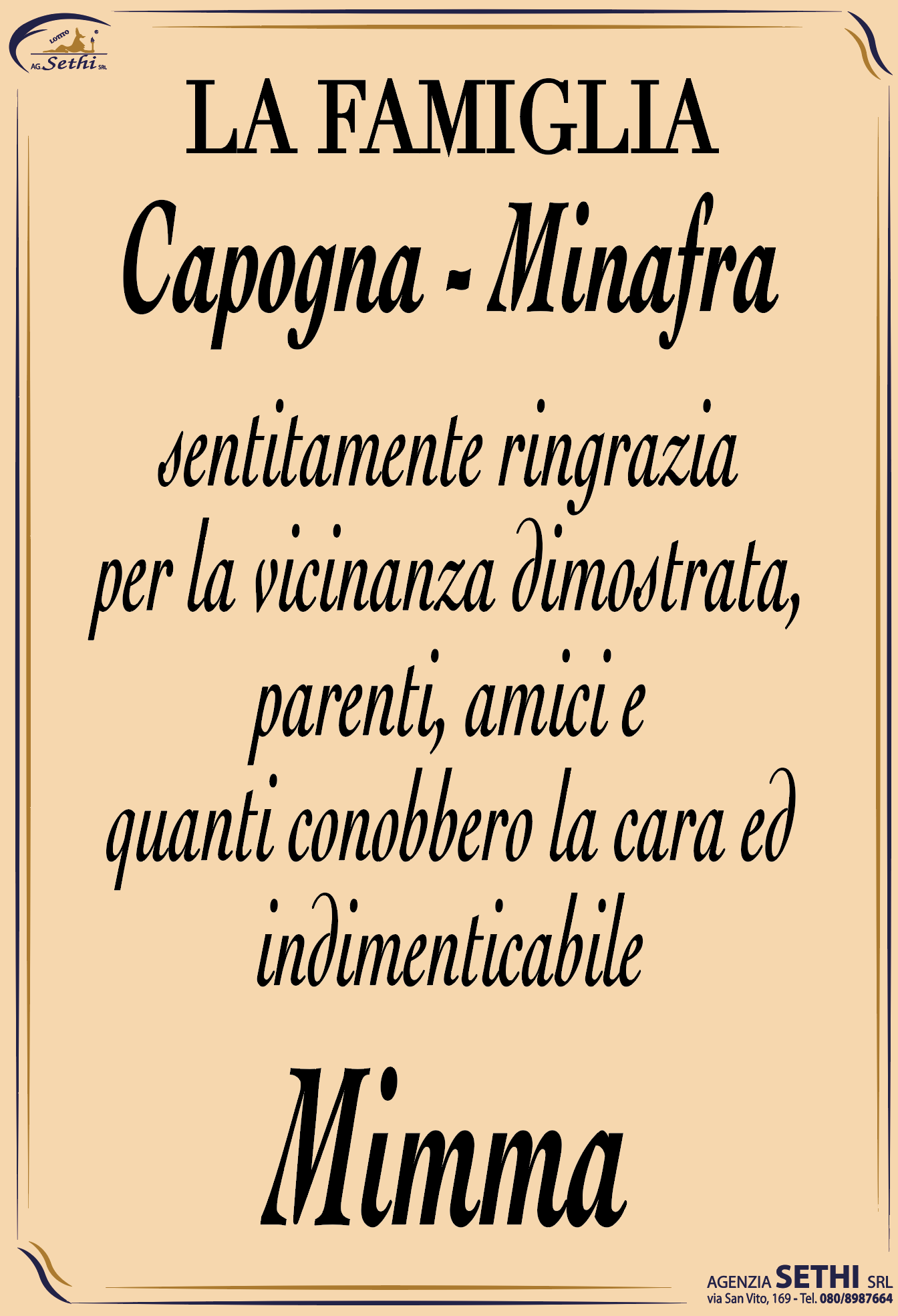 Ringraziamento Mimma Minafra in Capogna