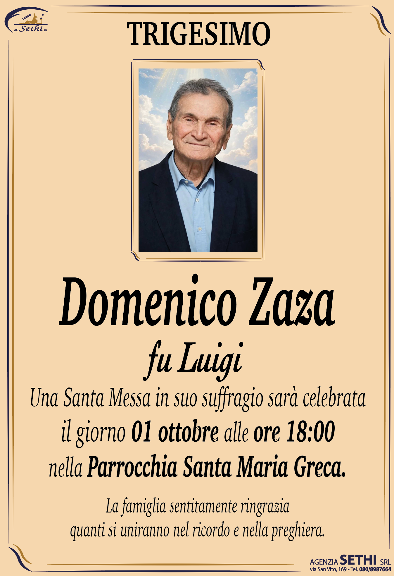 Trigesimo Domenico Zaza fu Luigi (Imbianchino)