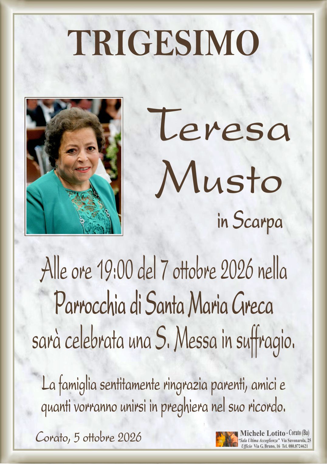 Trigesimo TERESA MUSTO in Scarpa