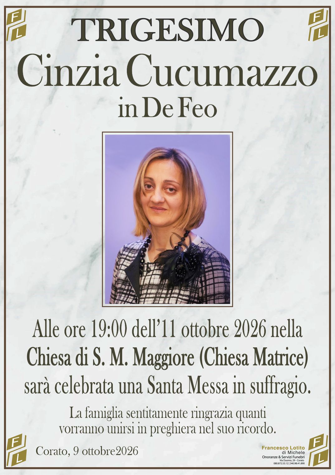 Trigesimo Cinzia CUCUMAZZO in DE FEO