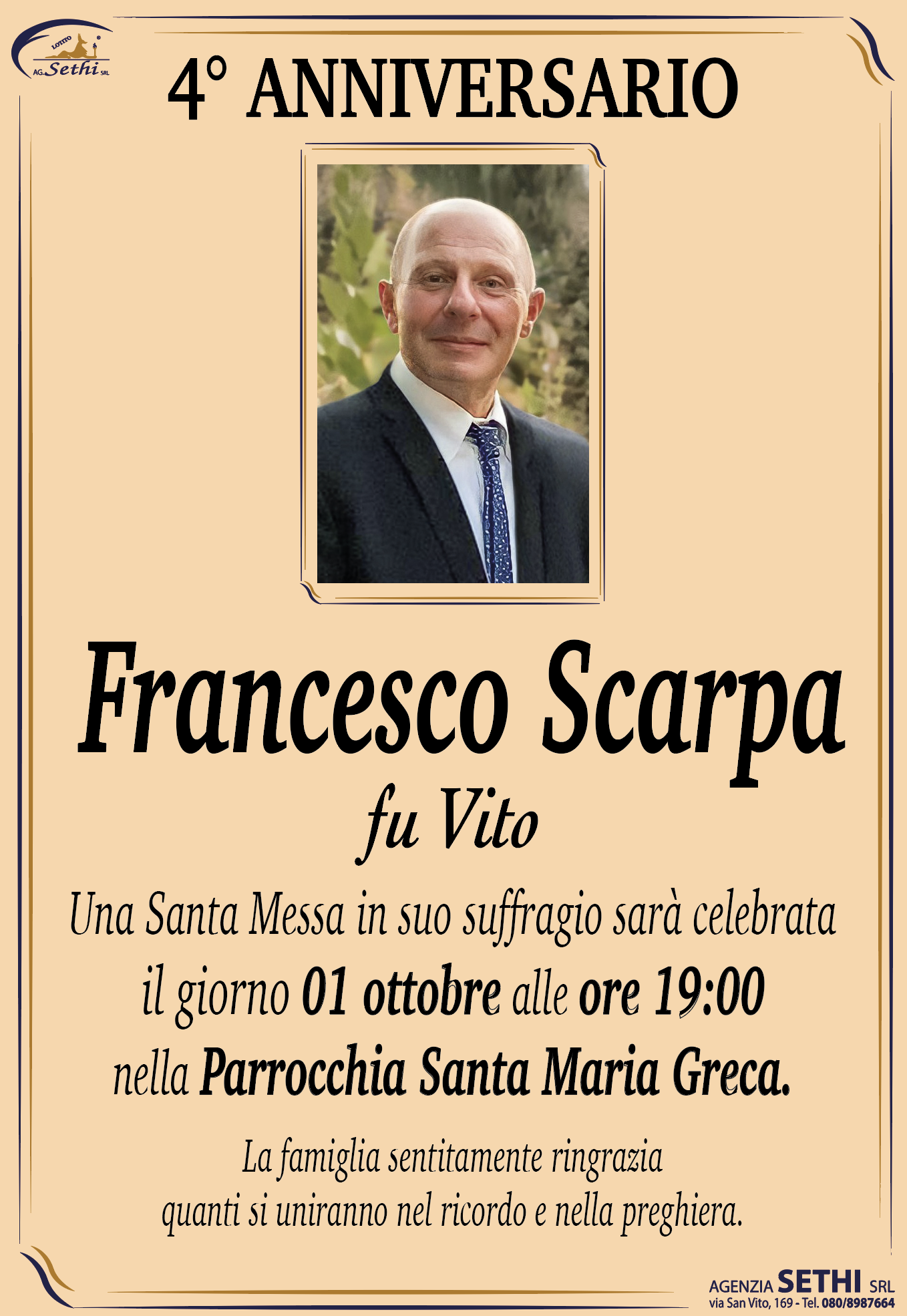 4° anniversario Francesco Scarpa fu Vito