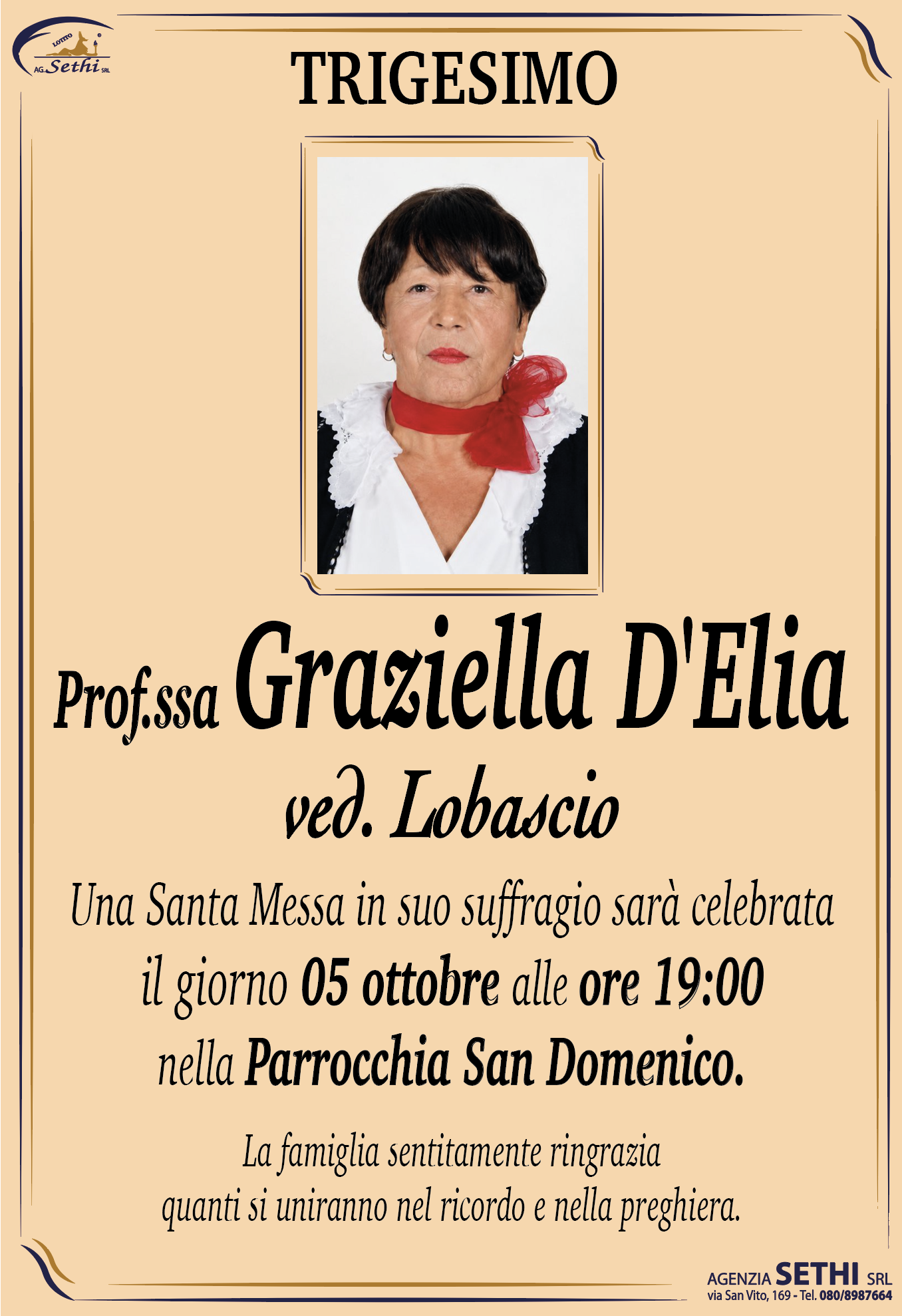 Trigesimo Prof.ssa Graziella D'Elia ved. Lobascio