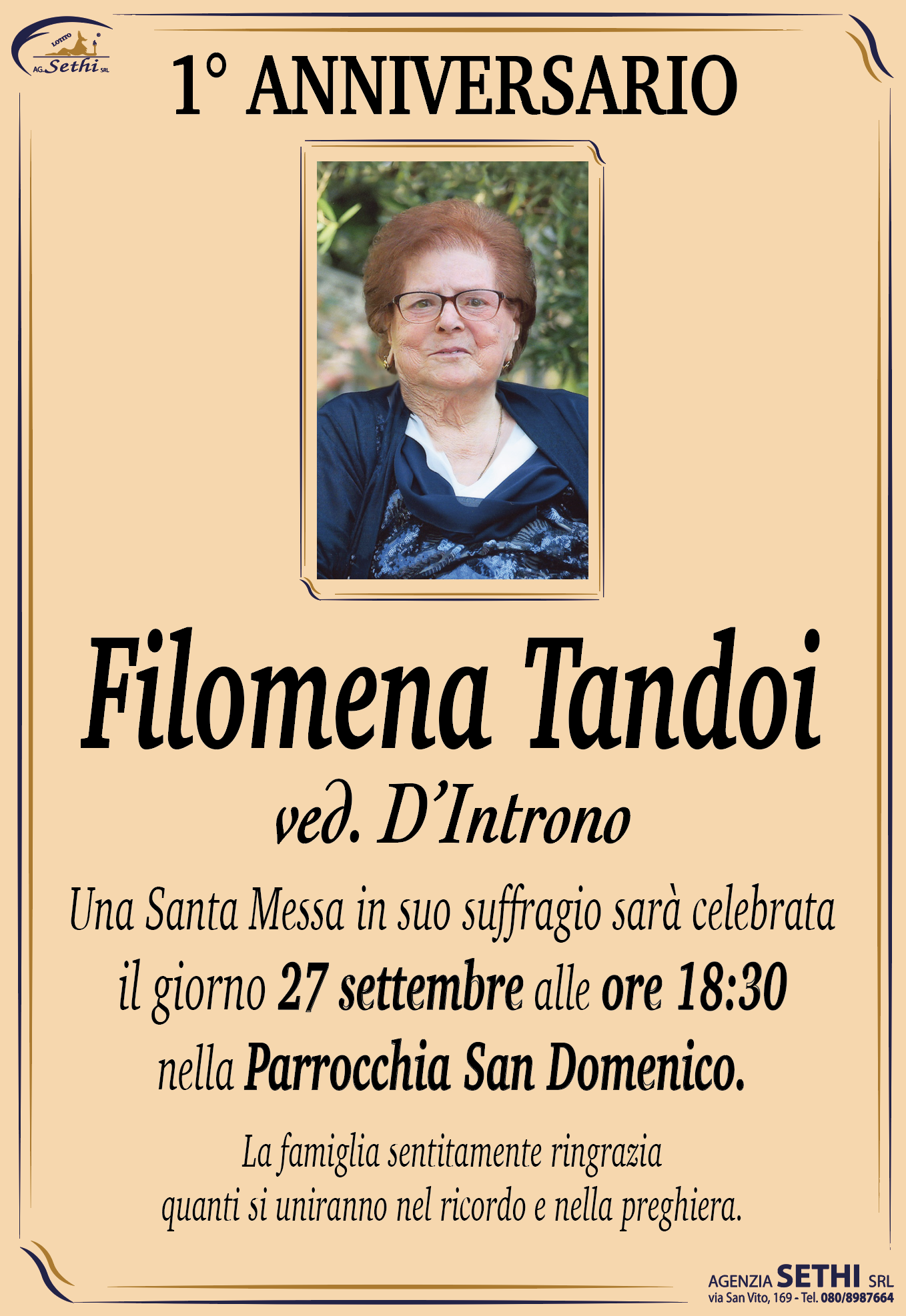 1° anniversario Filomena Tandoi ved. D’Introno