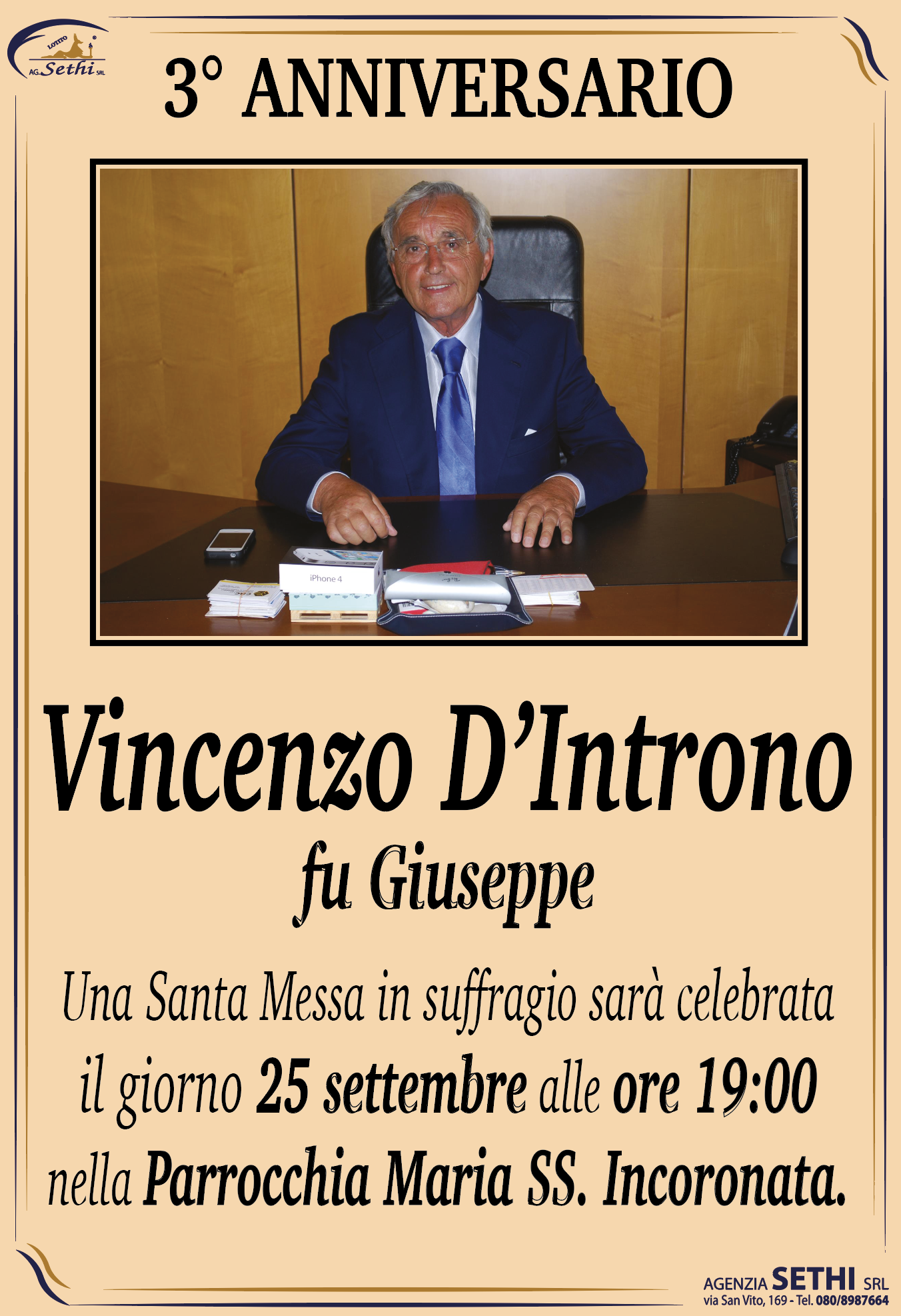 3° anniversario Vincenzo D’Introno fu Giuseppe (Fondatore delle Ceramiche S. Nicola)