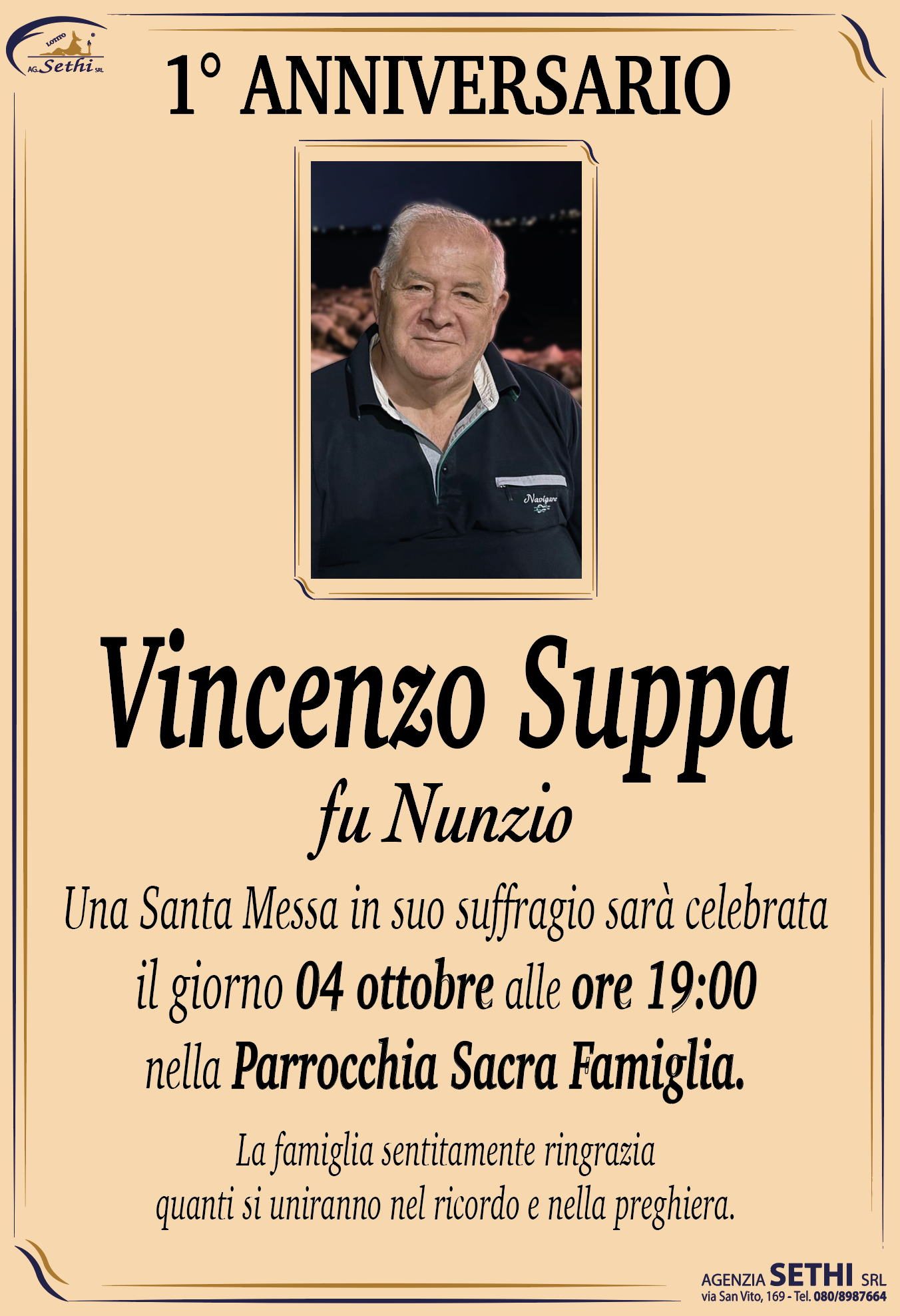 1° anniversario Vincenzo Suppa fu Nunzio