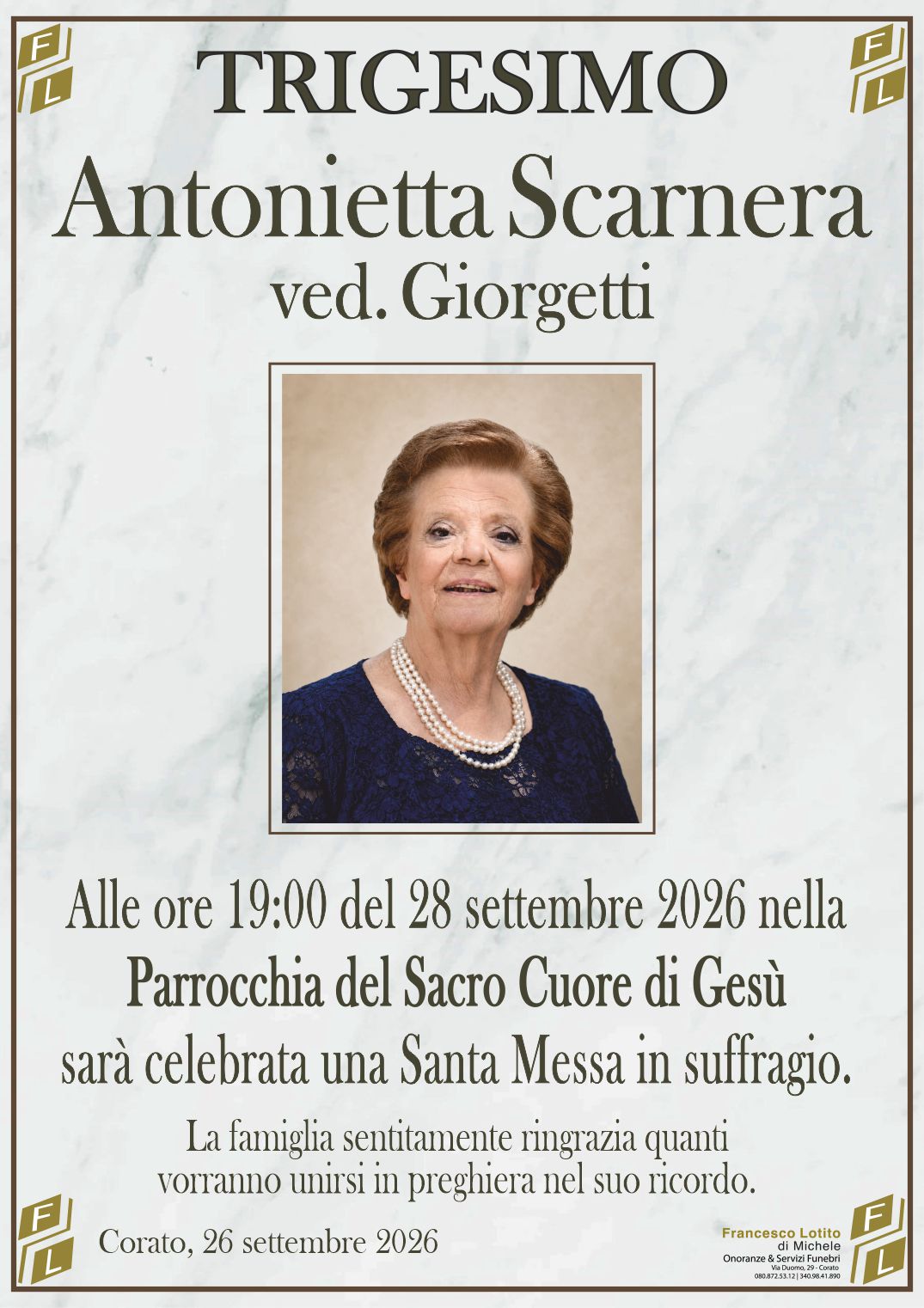 Trigesimo Antonietta SCARNERA ved. GIORGETTI