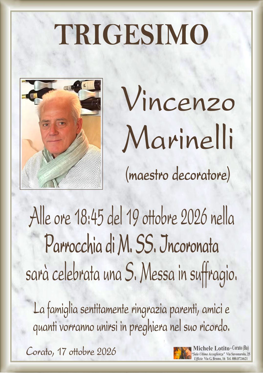 Trigesimo VINCENZO MARINELLI (maestro decoratore)