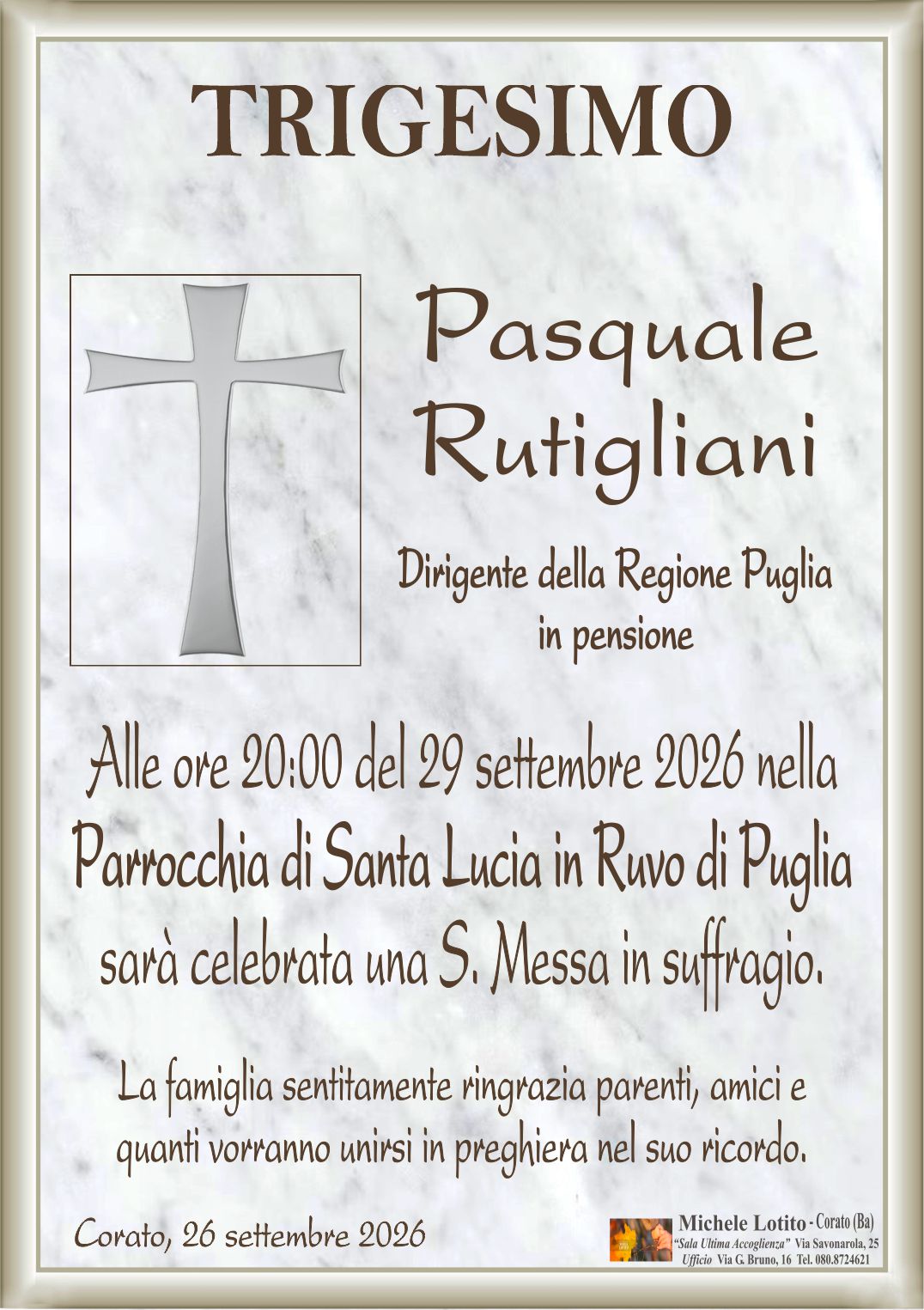 Trigesimo Dott. PASQUALE RUTIGLIANI