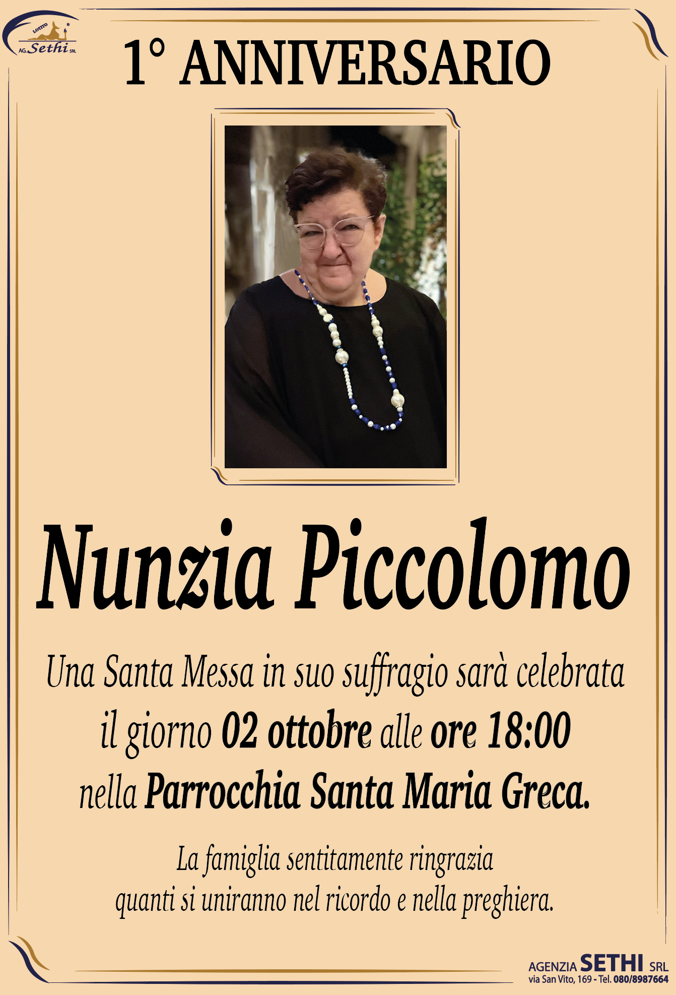 1° anniversario Nunzia Piccolomo