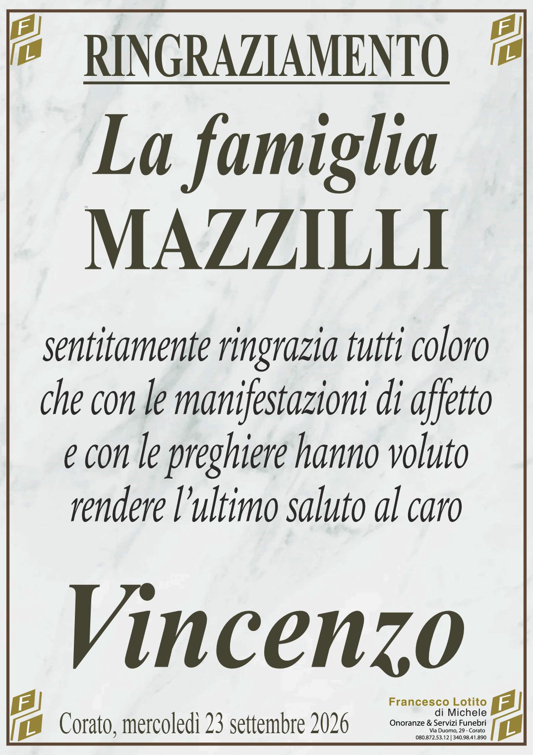 Ringraziamento Vincenzo MAZZILLI