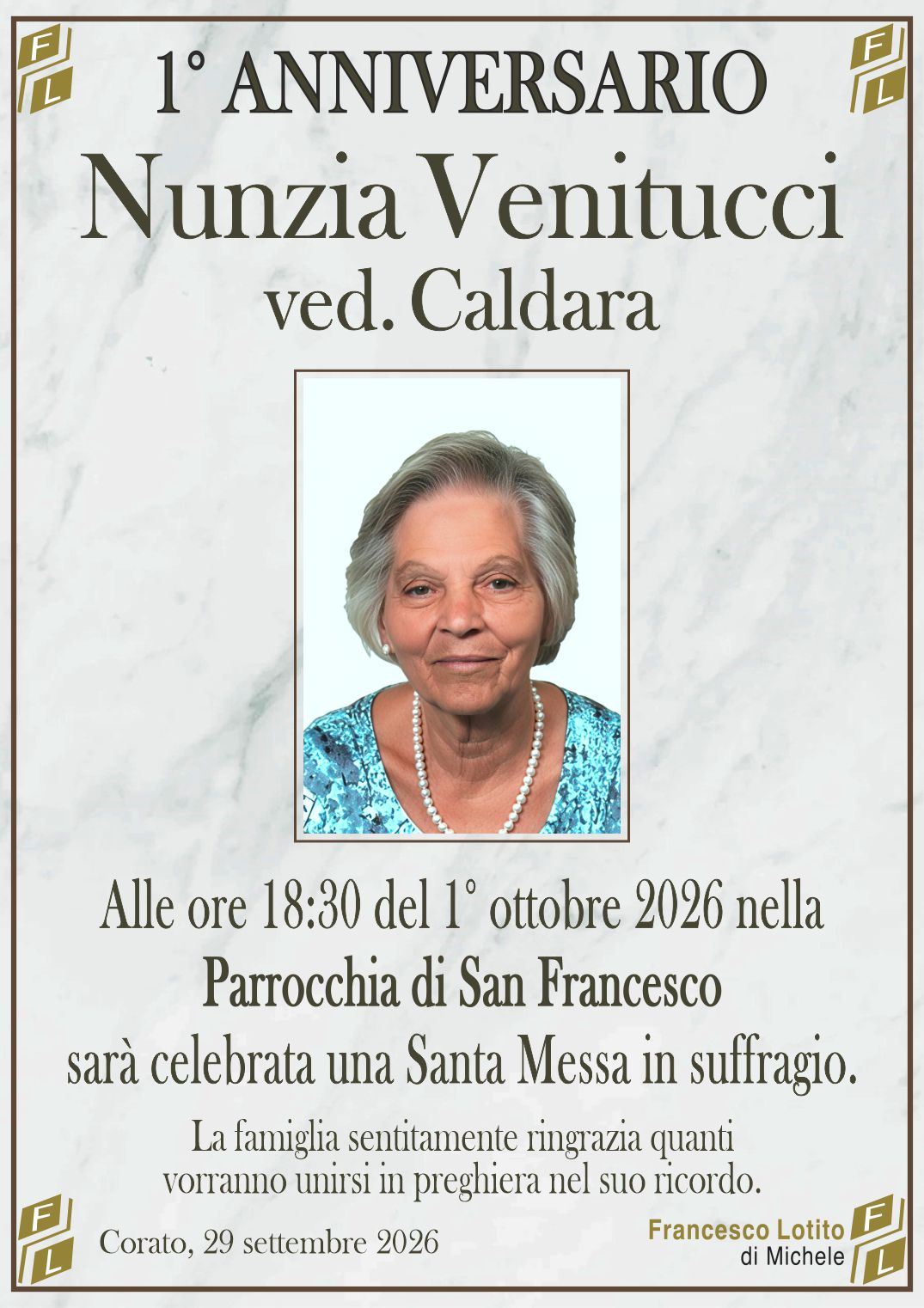 1° anniversario Nunzia VENITUCCI ved. CALDARA