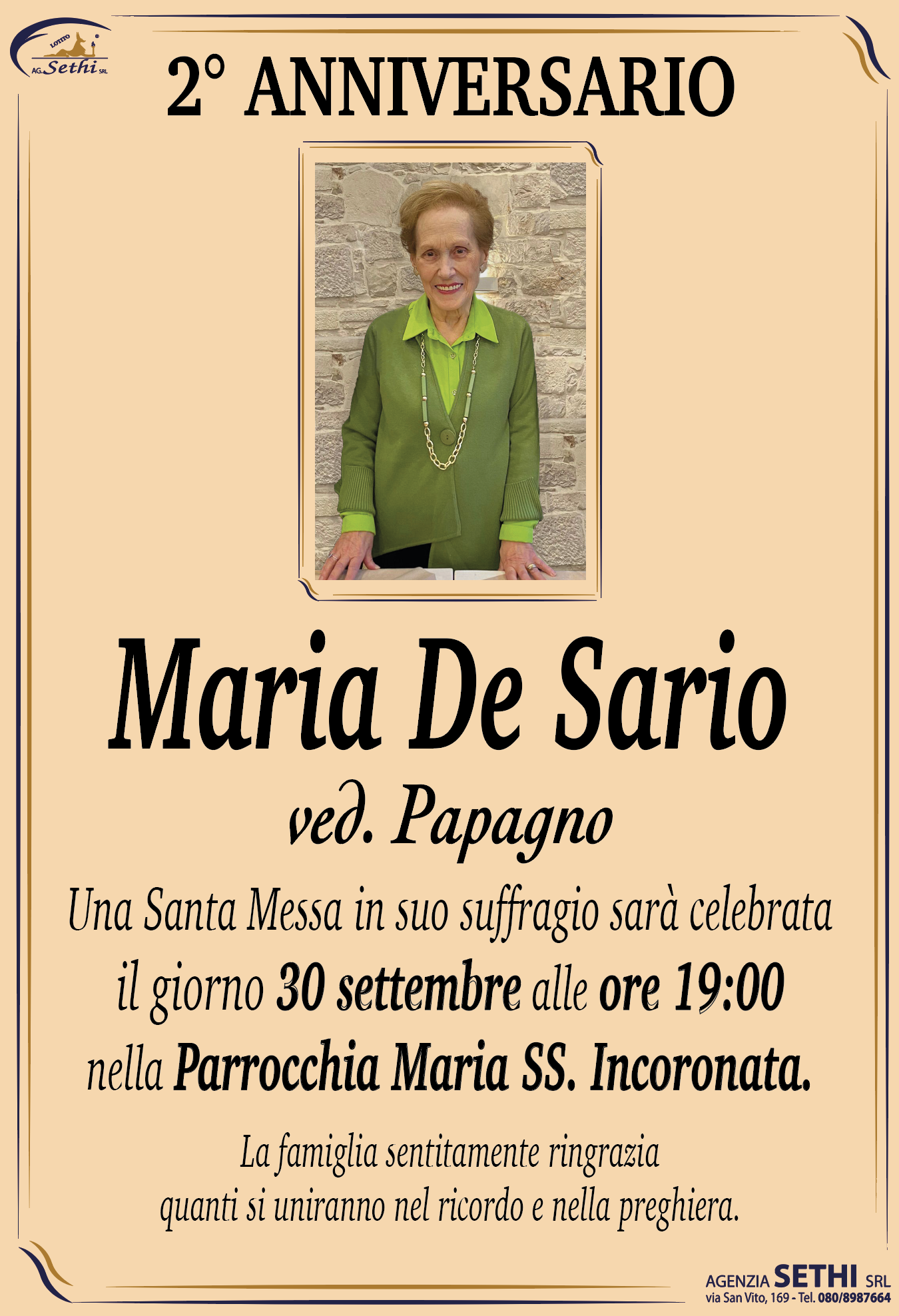 2° anniversario Maria De Sario ved. Papagno