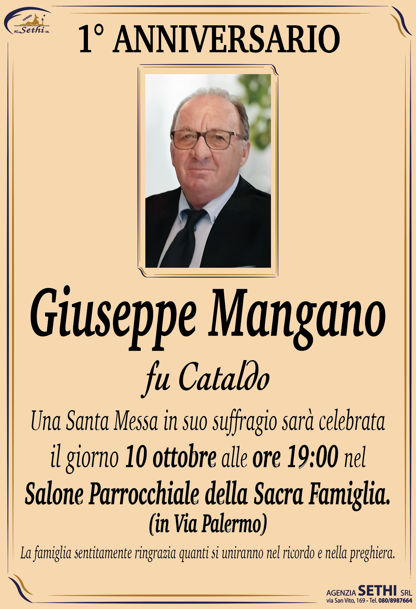 1° anniversario Giuseppe Mangano fu Cataldo (Autotrasportatore)