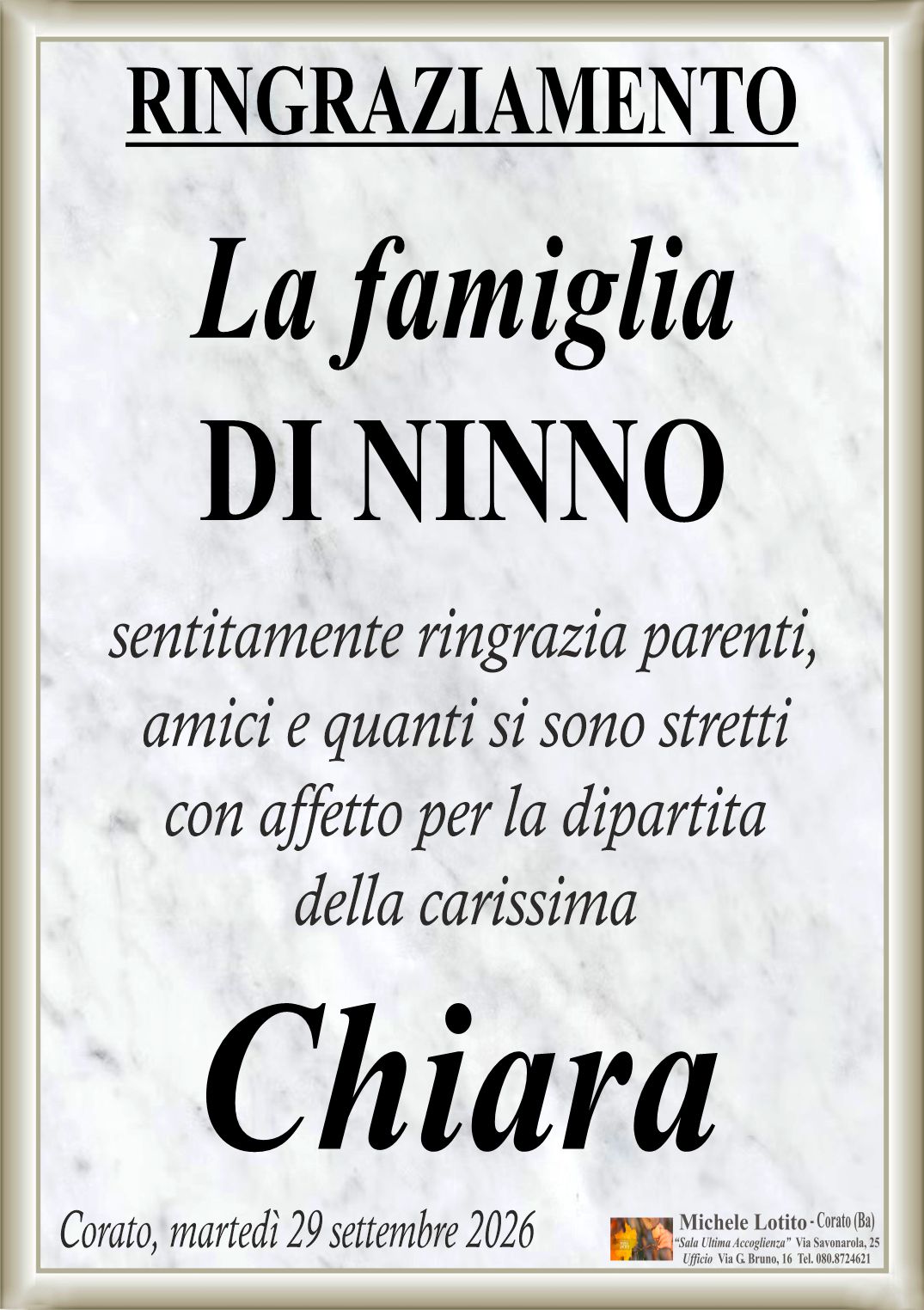 Ringraziamento CHIARA CUONZO