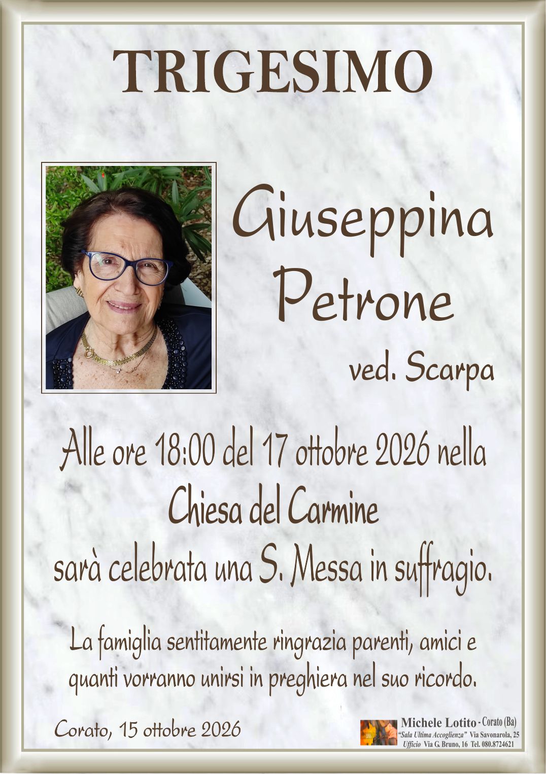 Trigesimo GIUSEPPINA PETRONE ved. Scarpa