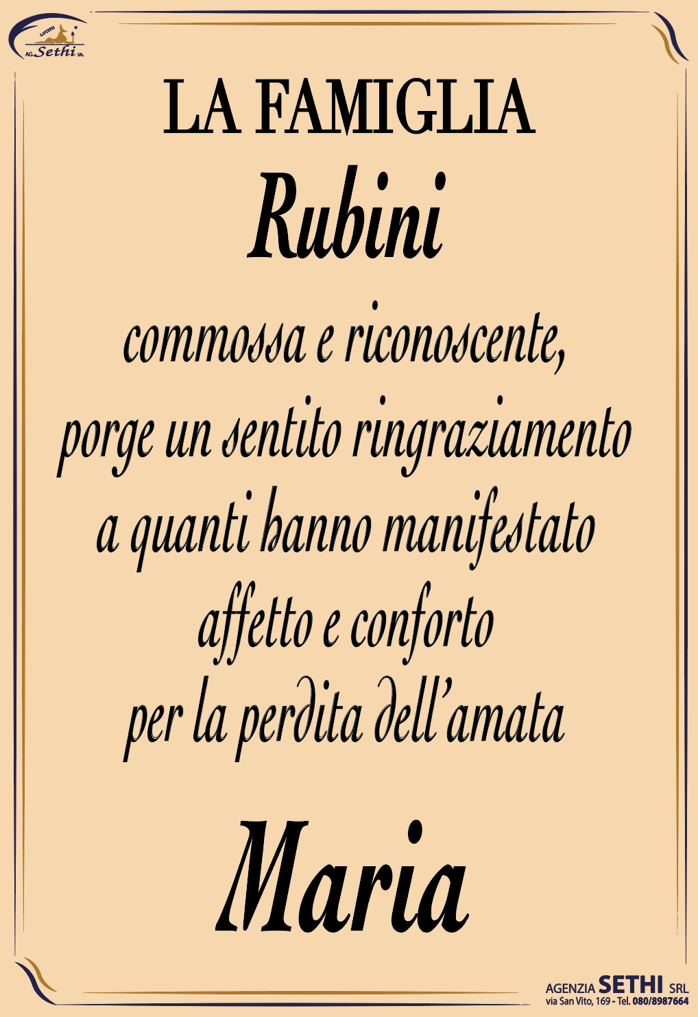 Ringraziamento Maria Mangione in Rubini