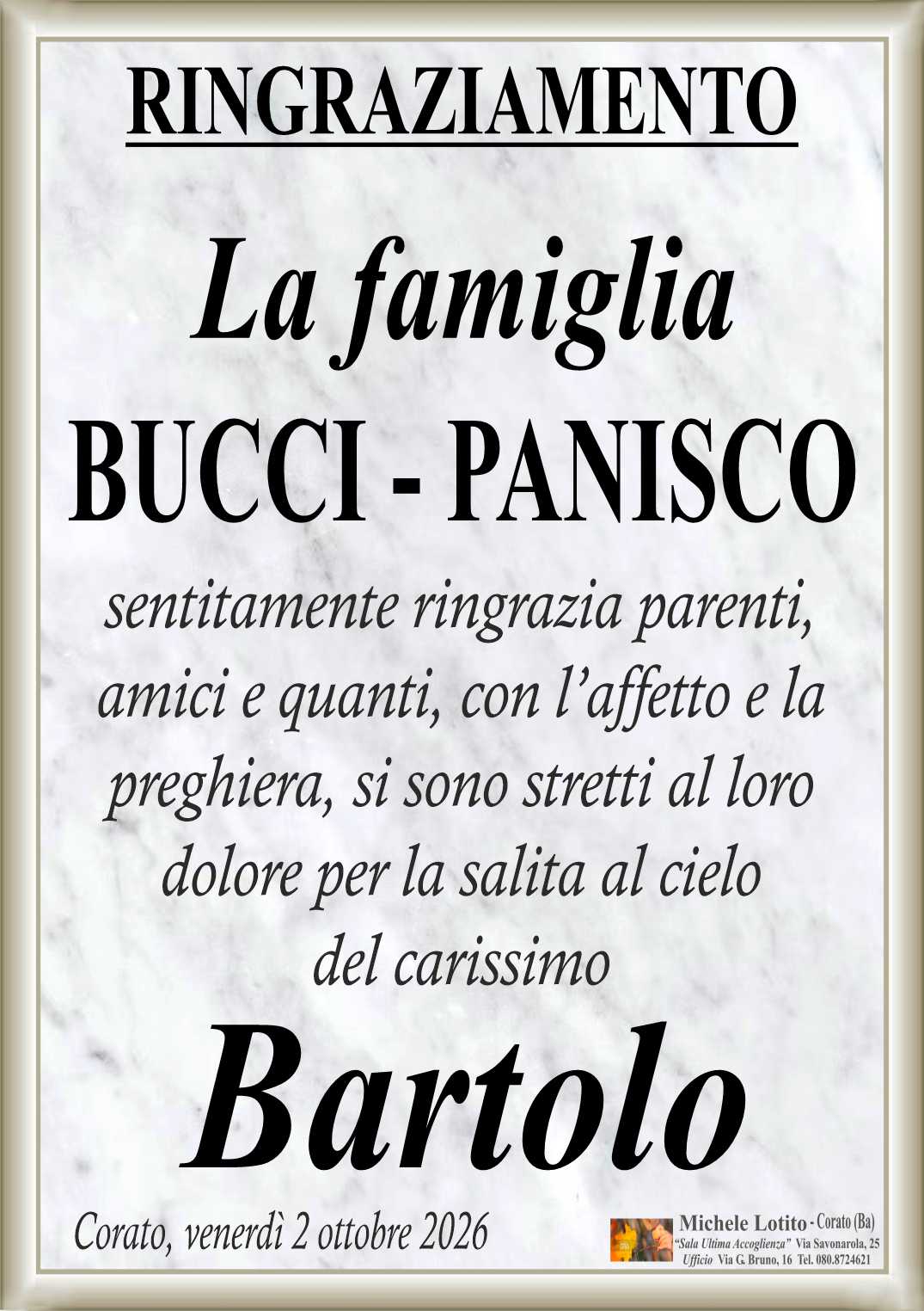 Ringraziamento BARTOLO PANISCO