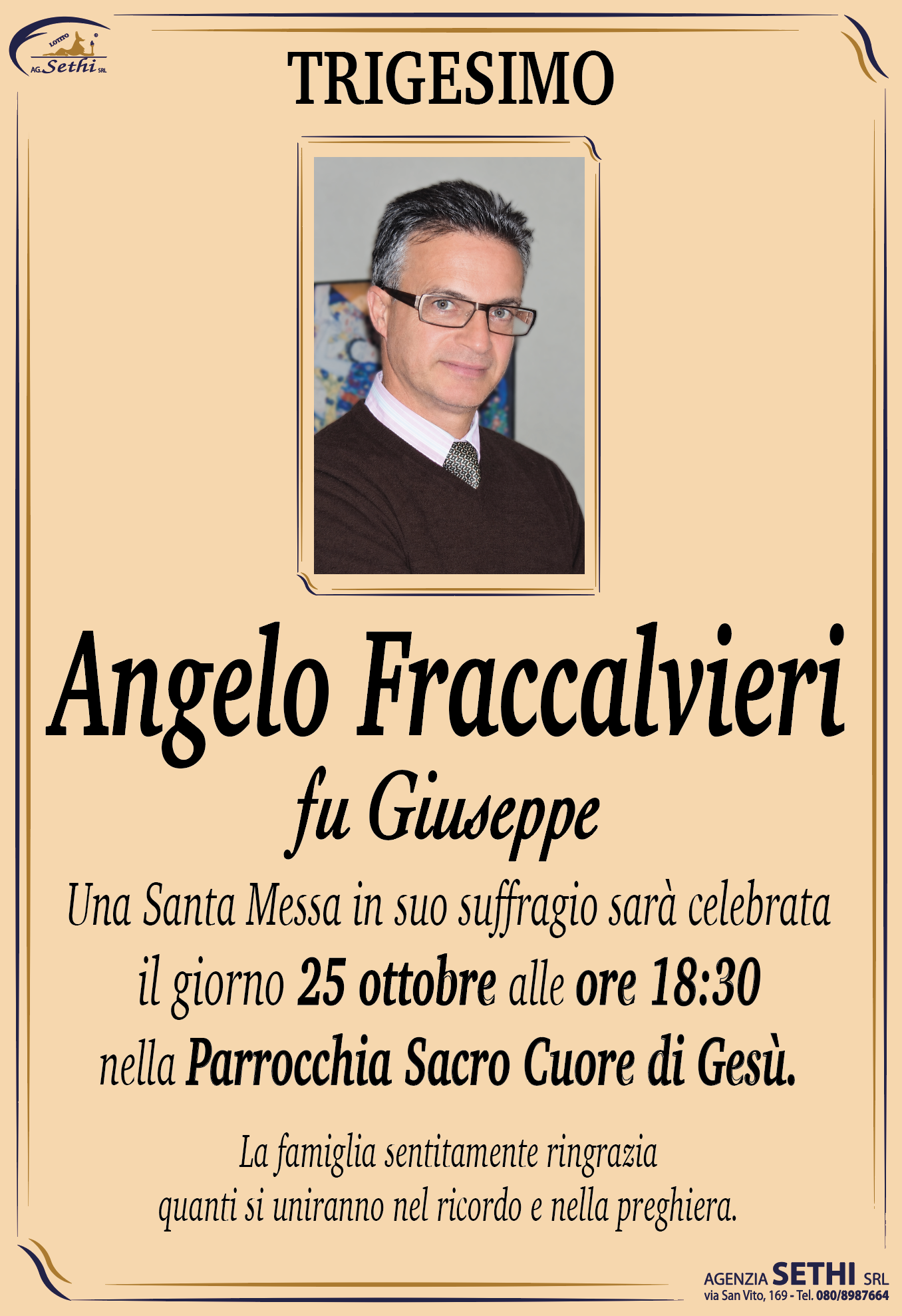 Trigesimo Angelo Fraccalvieri fu Giuseppe (EX MARESCIALLO DELL'AERONAUTICA)