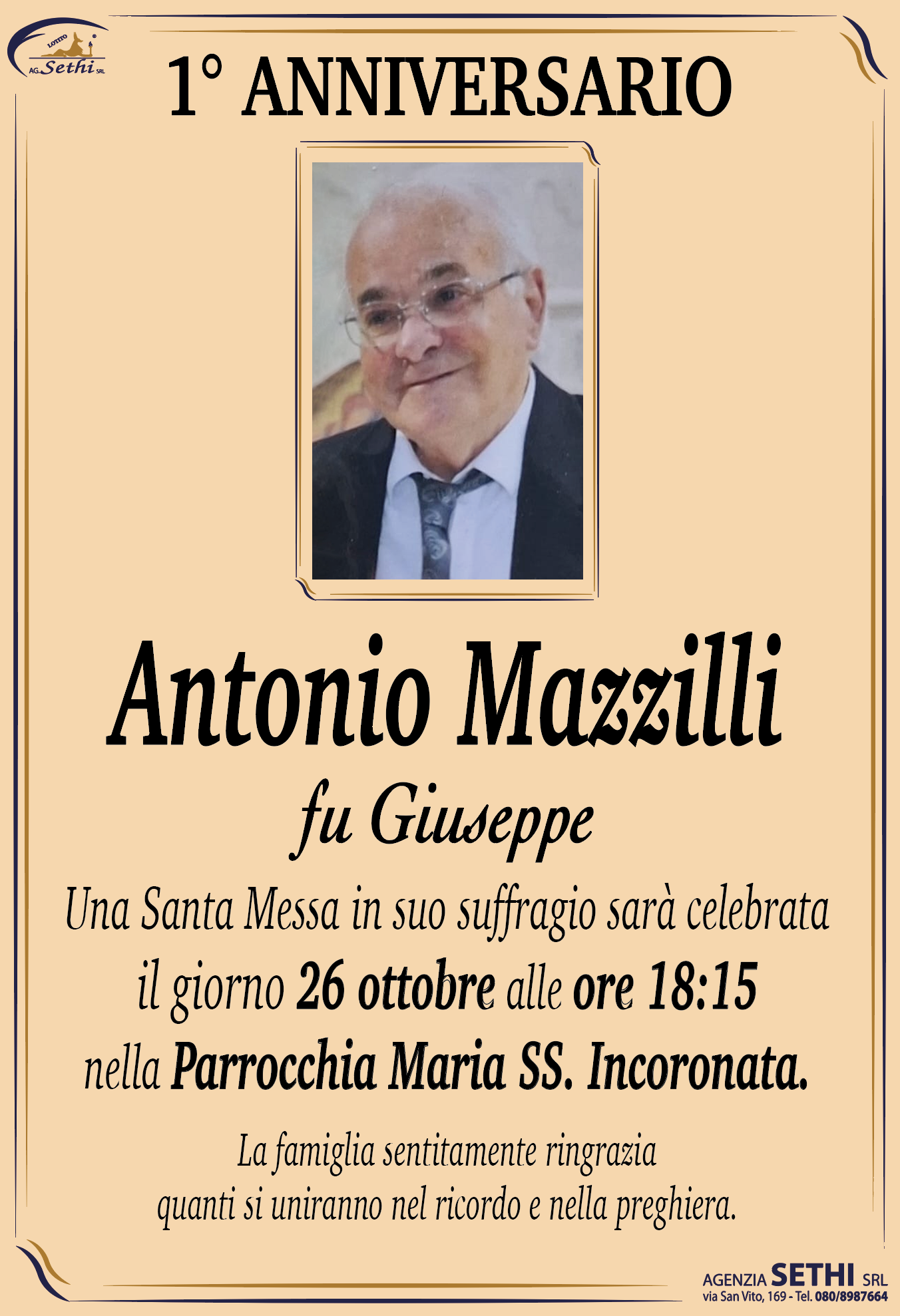 1° anniversario Antonio Mazzilli fu Giuseppe
