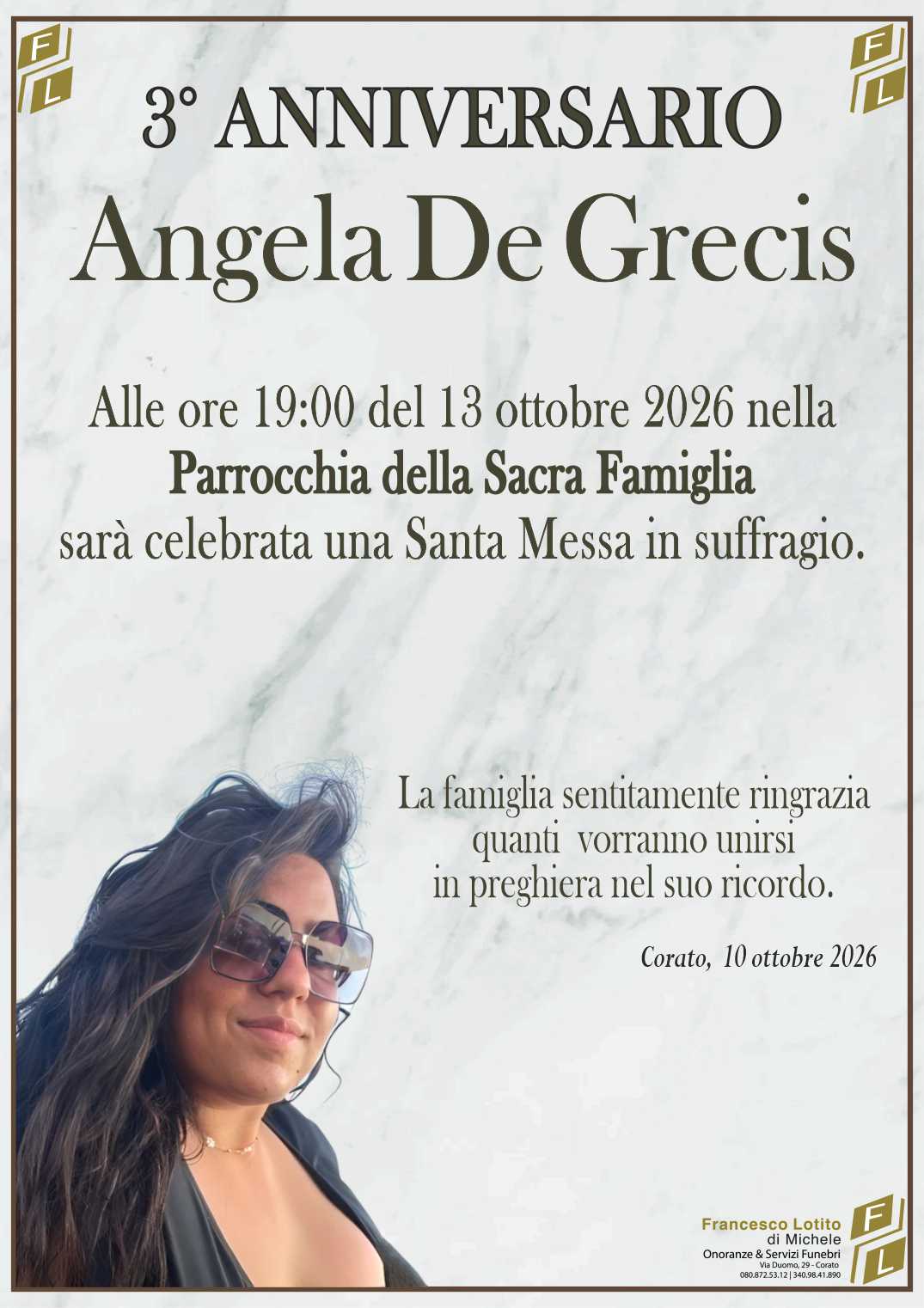 3° anniversario Angela DE GRECIS