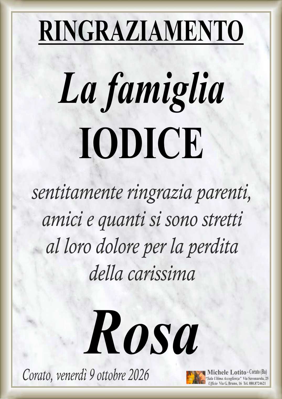 Ringraziamento ROSA DICANDIA ved. Iodice
