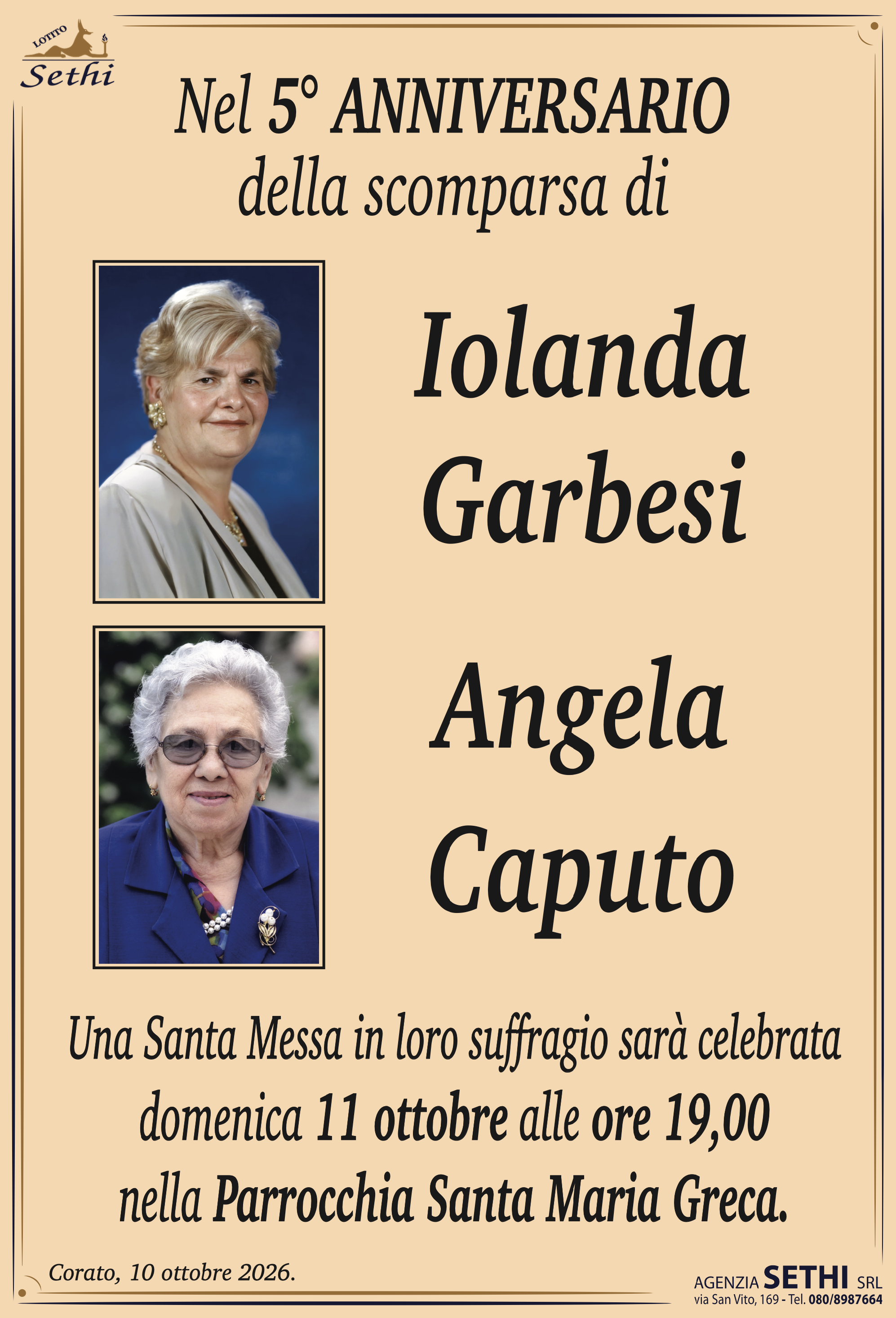 5° anniversario Iolanda Caputo nata Garbesi