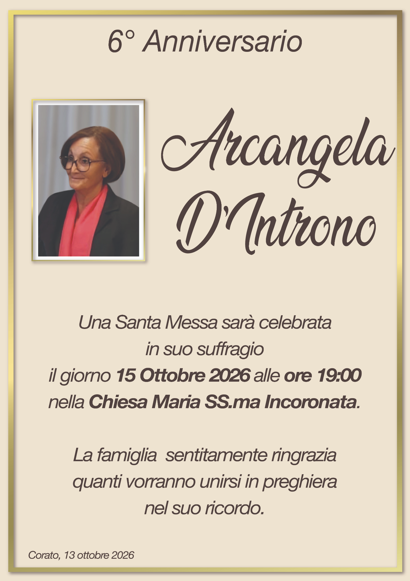 6° anniversario Arcangela Masciavé nata D’Introno