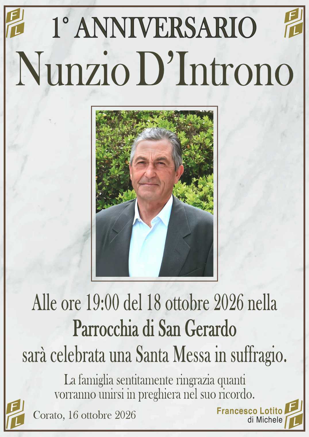 1° anniversario Nunzio D’INTRONO