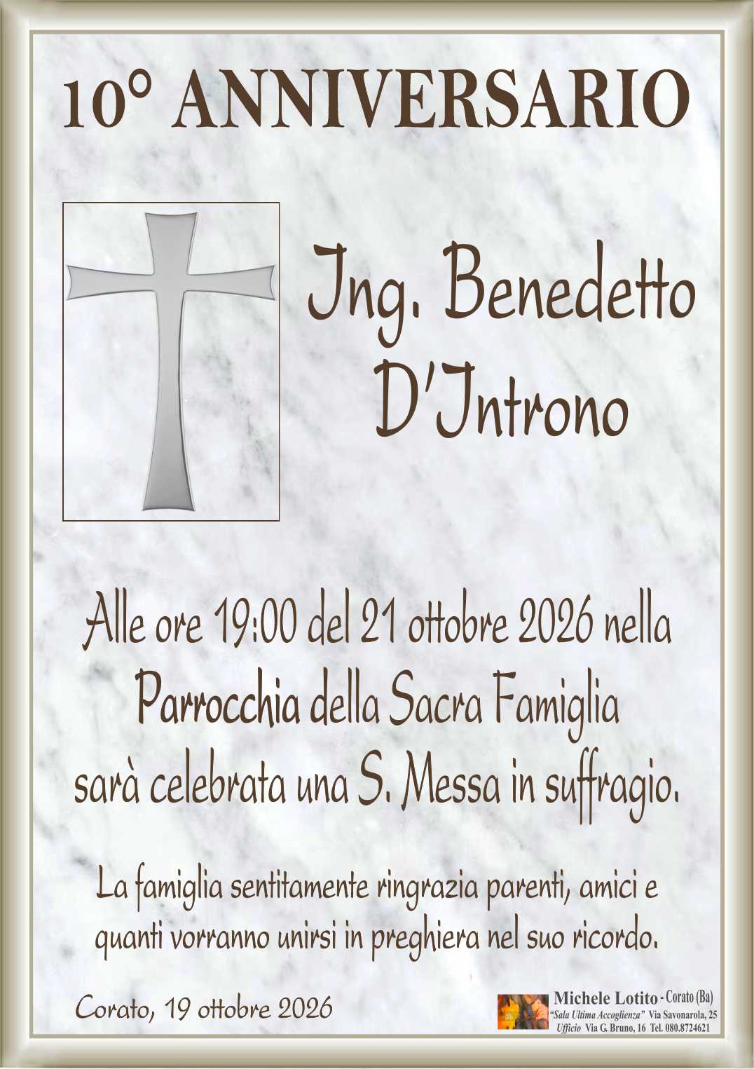 10° anniversario Ing. BENEDETTO D’INTRONO