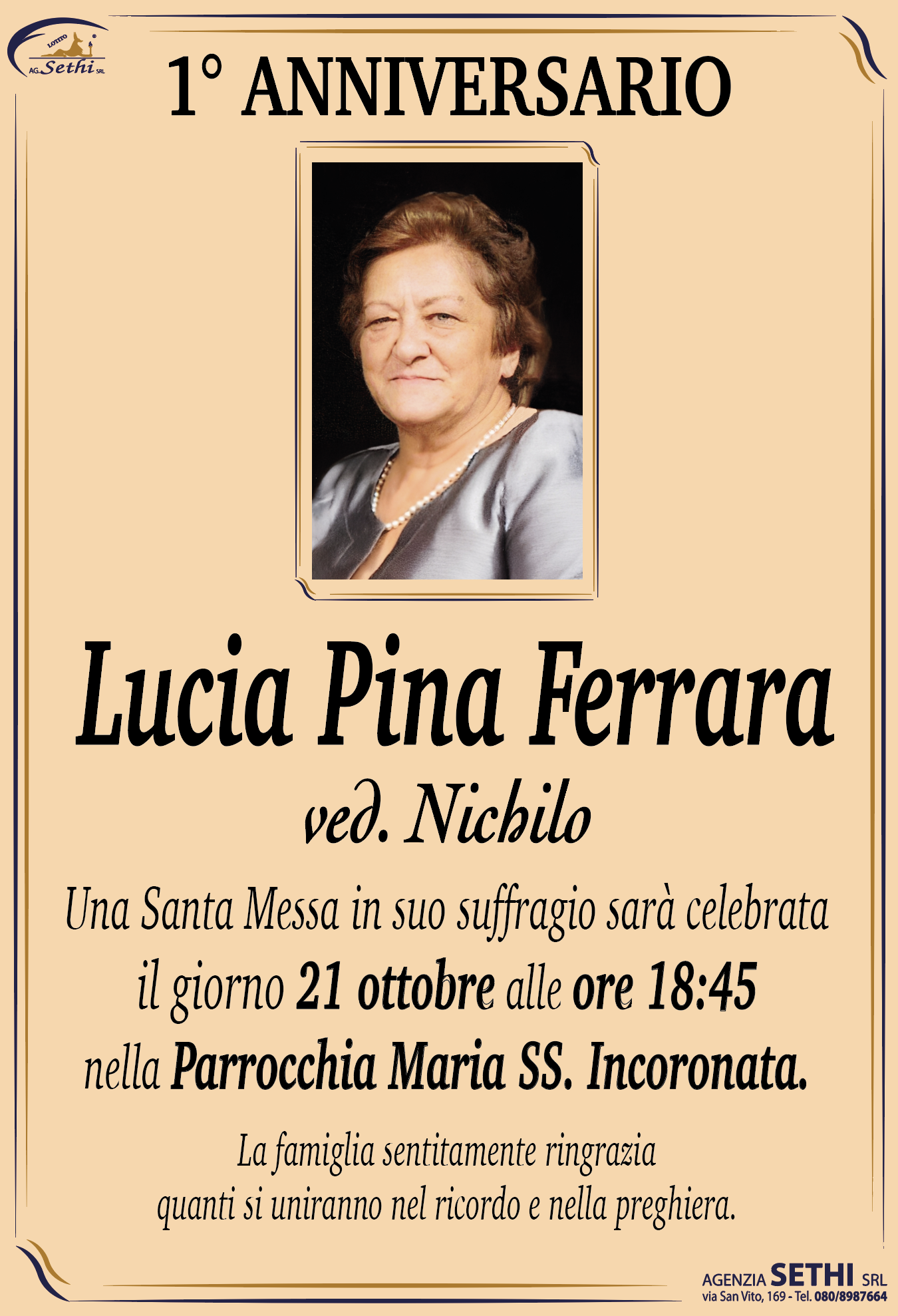 1° anniversario Lucia Pina Ferrara ved. Nichilo