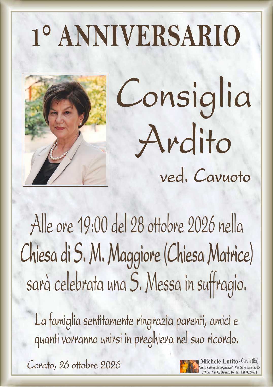 1° anniversario CONSIGLIA ARDITO ved. Cavuoto