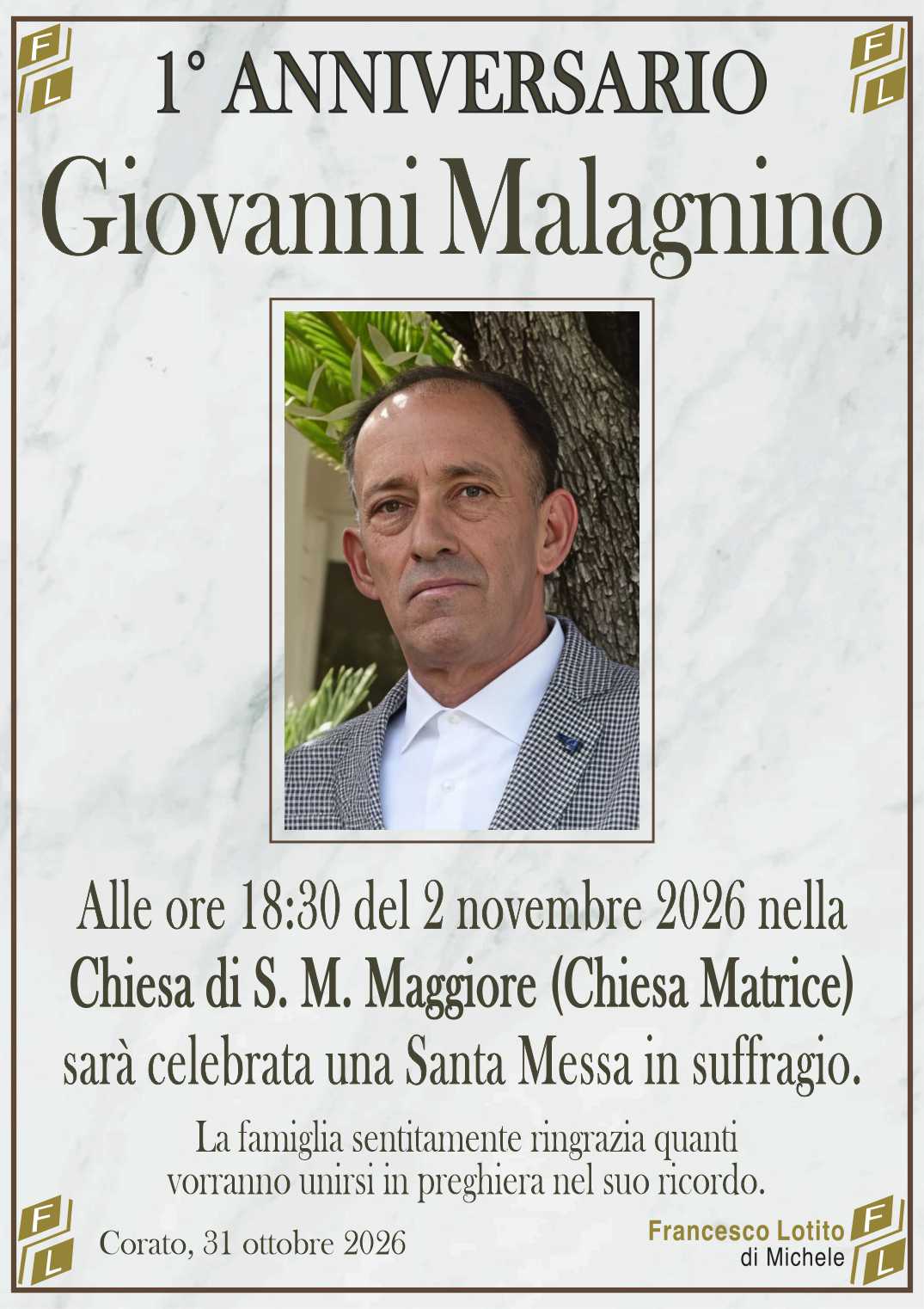 1° anniversario Giovanni MALAGNINO